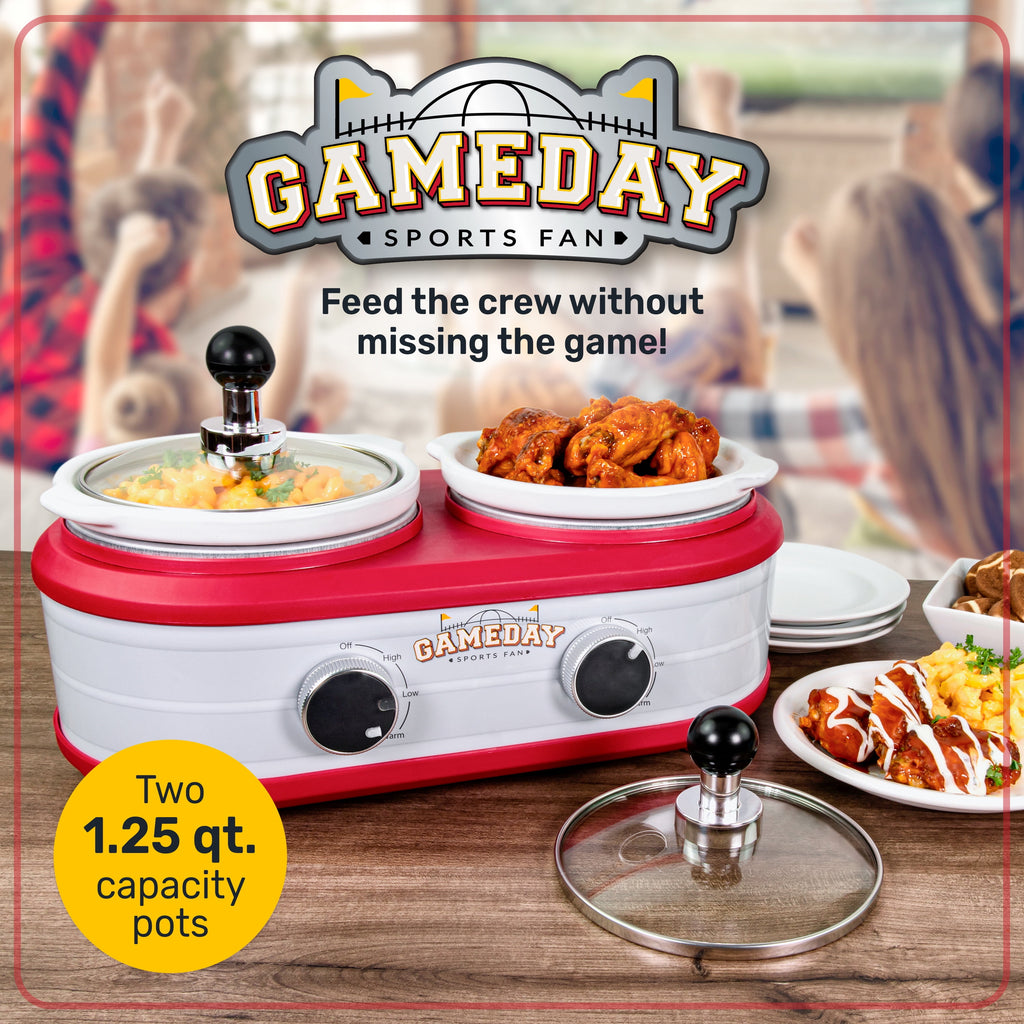 Nostalgia Game Day 2-Qt Ceramic Slow Cooker and Portable Crock Pot with Lid