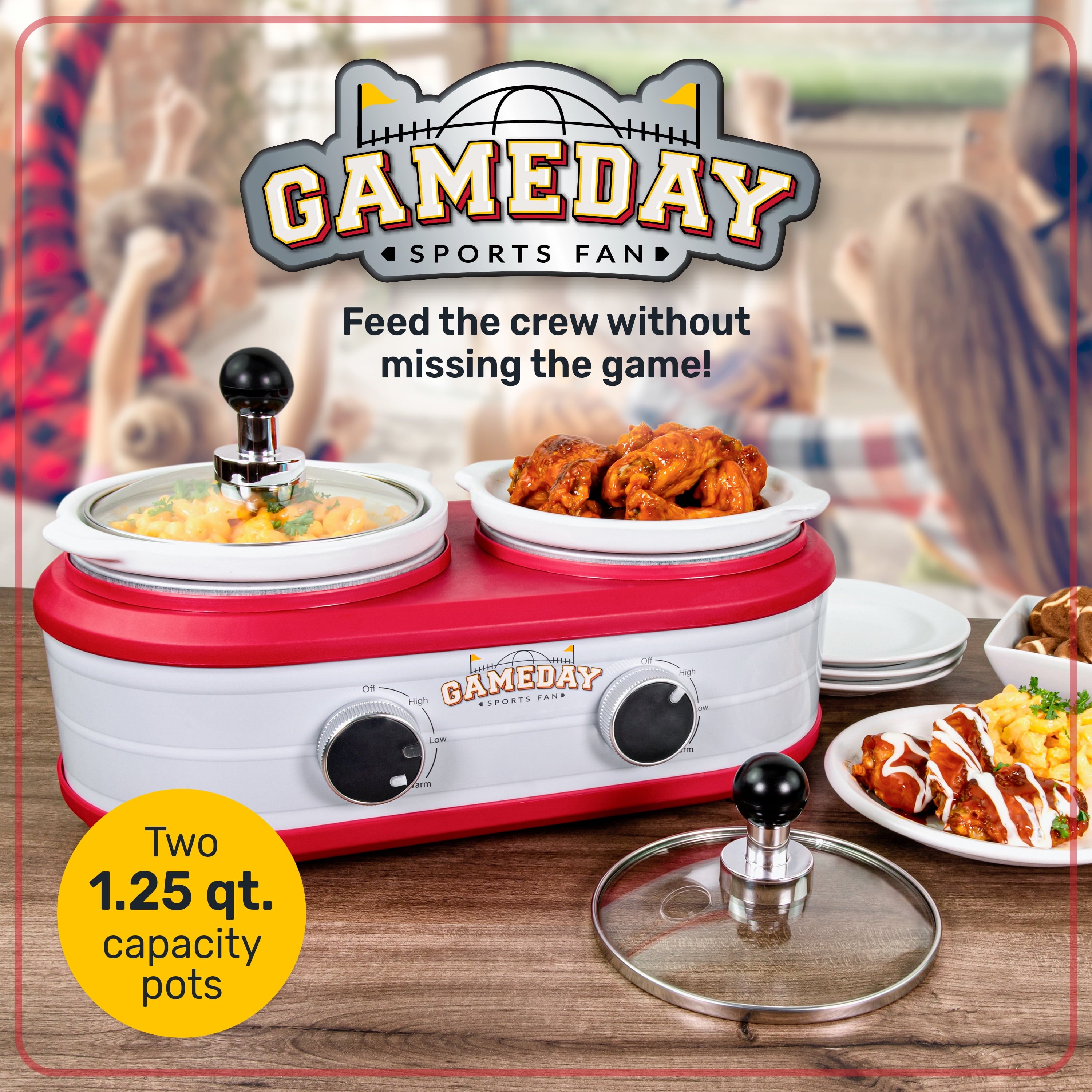 Nostalgia Game Day 2-Qt Ceramic Slow Cooker and Portable Crock Pot with Lid