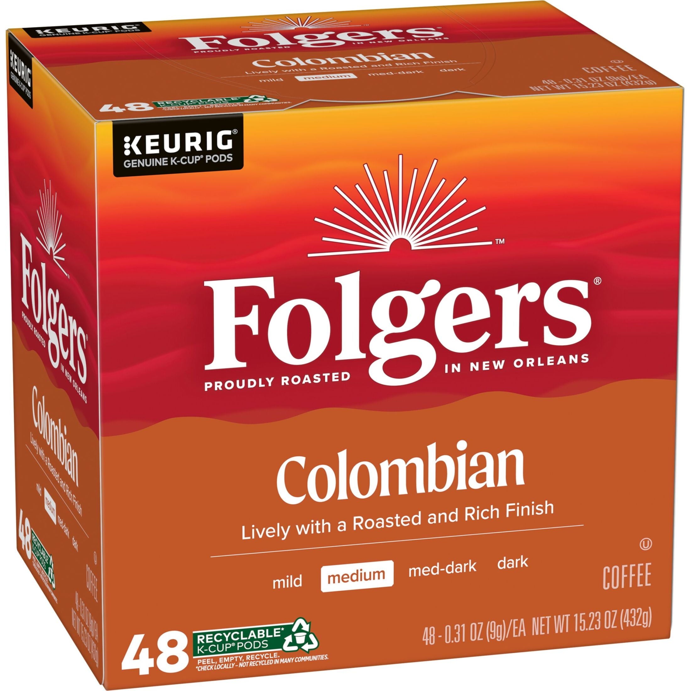 Folgers Colombian Coffee - Medium Roast, Keurig K Cup Pods, 48 count Box