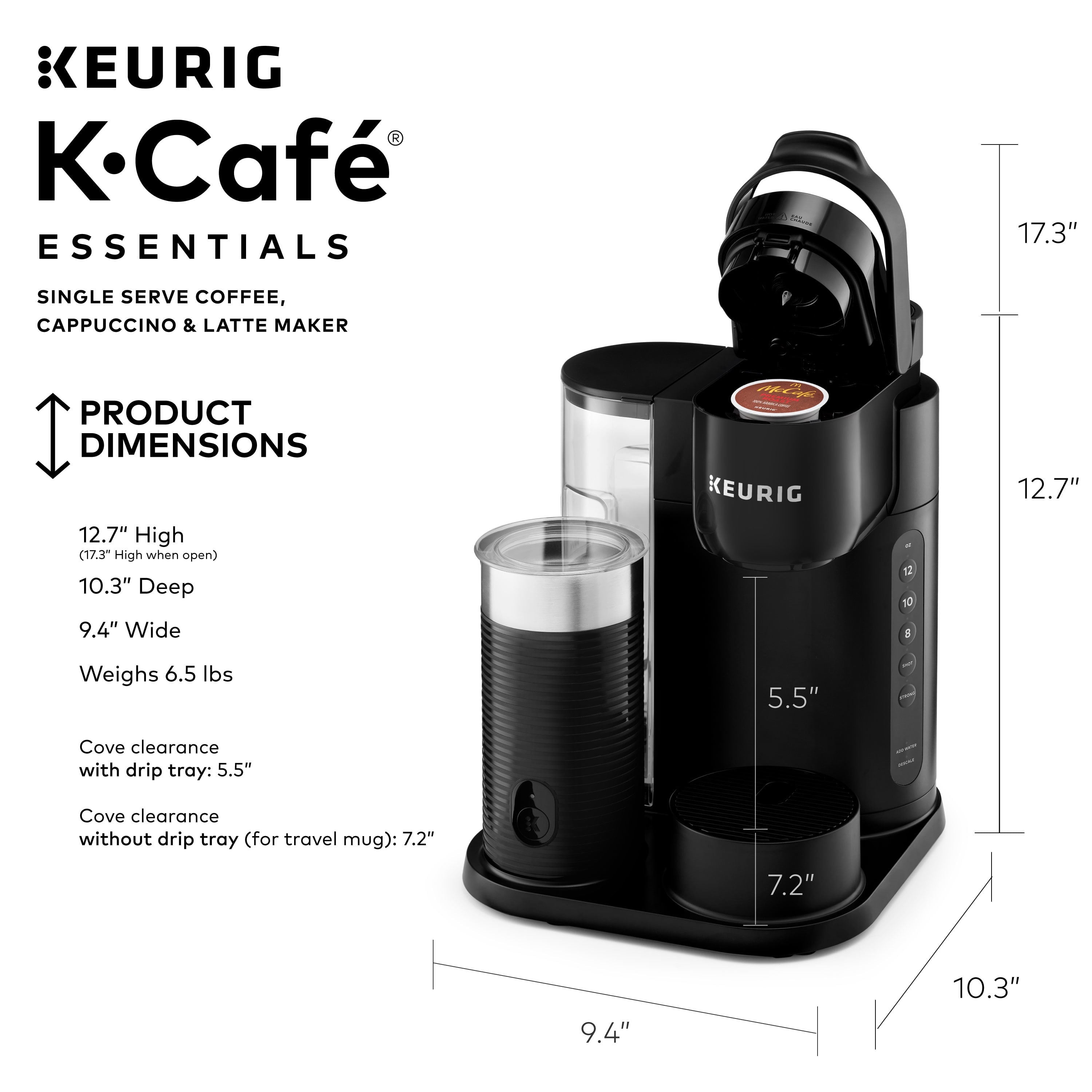Keurig K-Cafe Essentials Single-Serve K-Cup Pod Coffee - Latte and Cappuccino Maker with Built-In Frother, Black