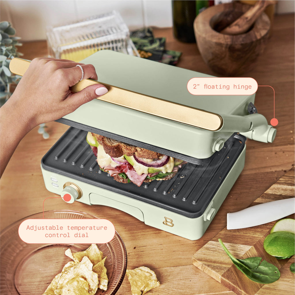 Beautiful 2-in-1 Panini Press & Grill with Detachable Plates - Sage Green by Drew Barrymore