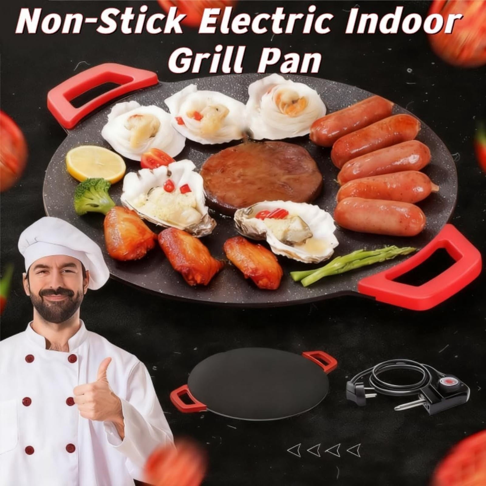 110V Round Nonstick Electric Indoor Grill - Portable Multi-Function Countertop BBQ Griddle, Adjustable Temp Control Non-Stick Cooking Plate for Steak, Pancake, Meat & Vegetable Home Use