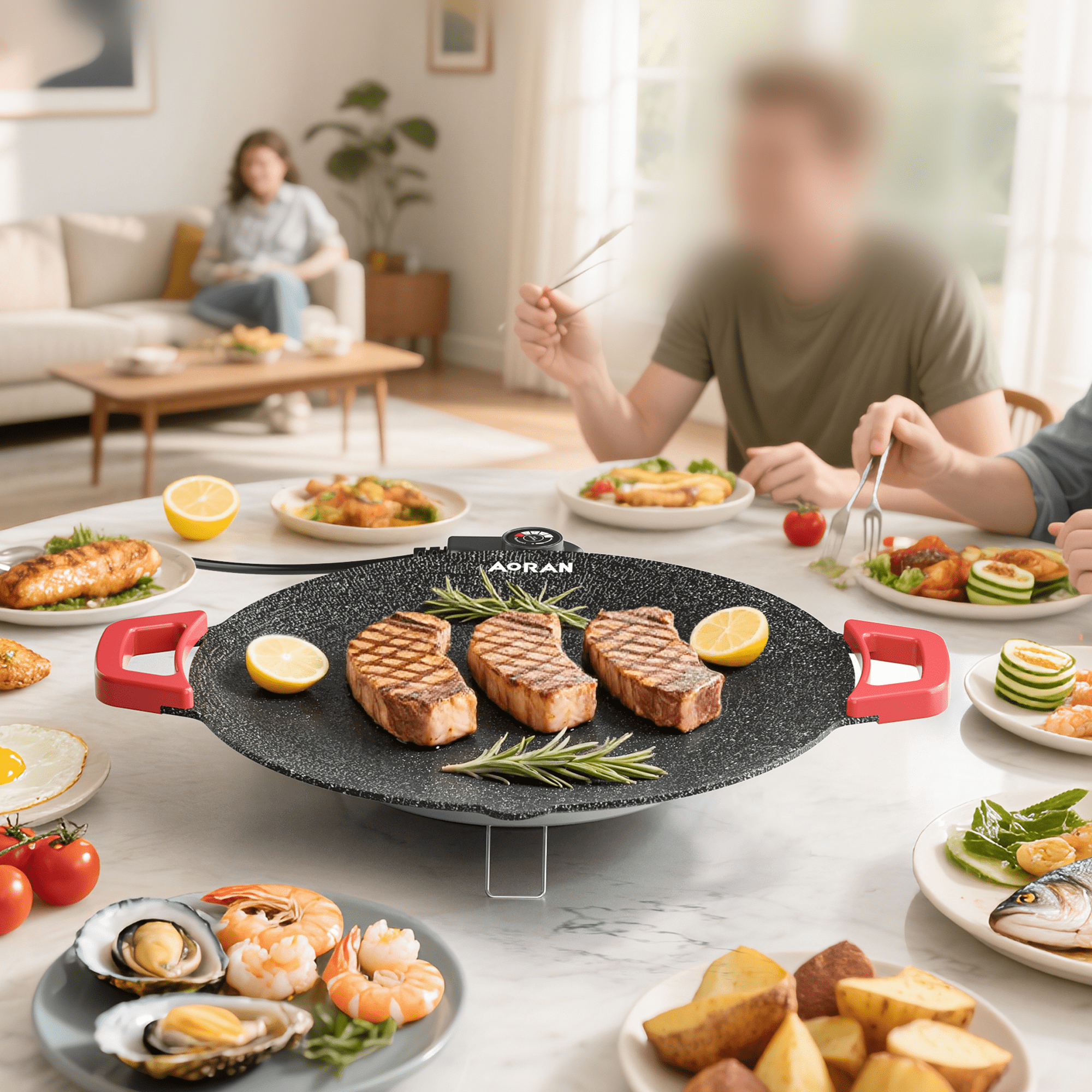AORAN KITCHEN Indoor Grills Electric Smokeless – Nonstick Griddle for Use - Compact & Versatile Cooking for Steaks, Pancakes, and BBQ