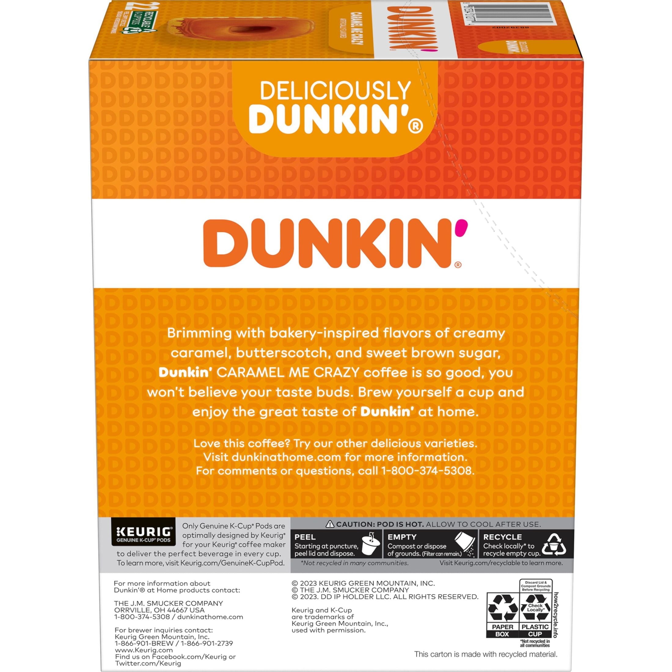 Dunkin’ Caramel Me Crazy Coffee - Keurig K-Cup Pods, 22 Count Box