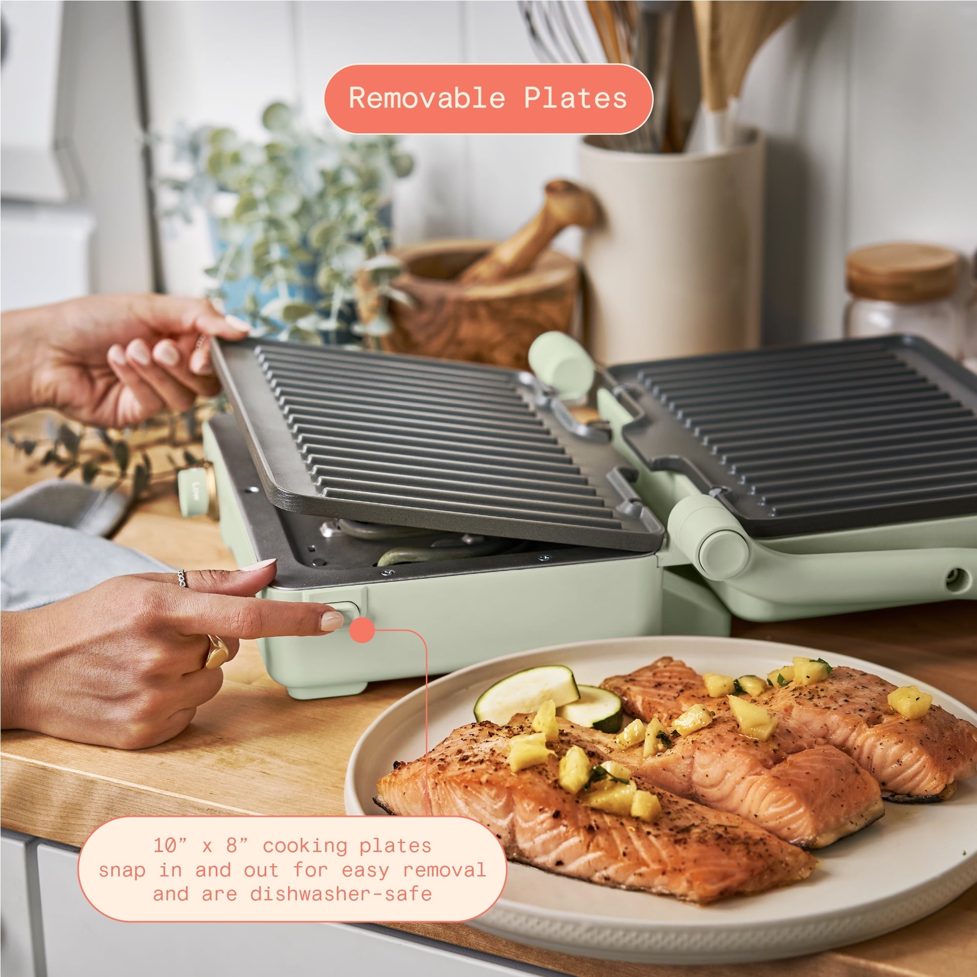 Beautiful 2-in-1 Panini Press & Grill with Detachable Plates - Sage Green by Drew Barrymore