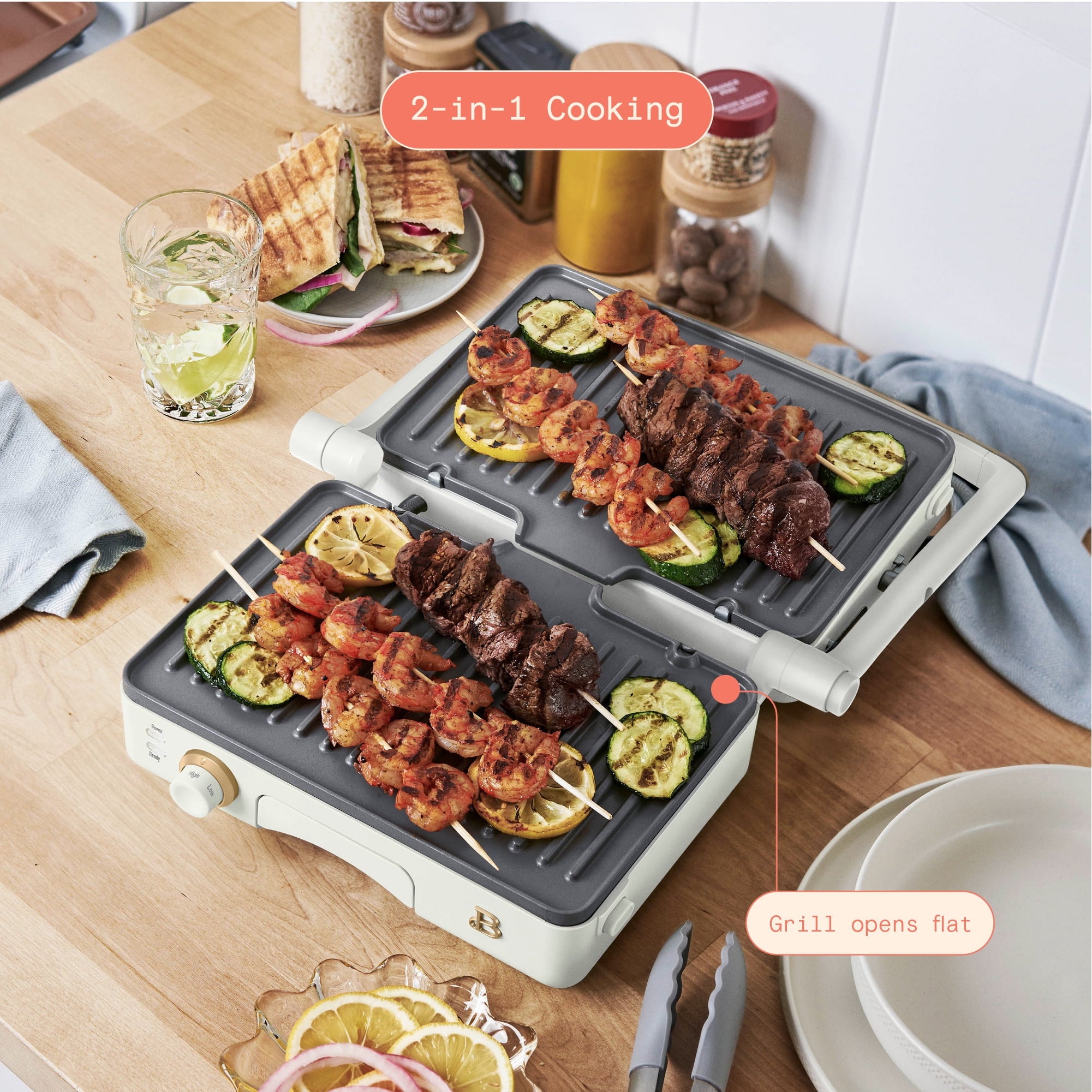 Beautiful 2-in-1 Panini Press & Grill - White Icing by Drew Barrymore