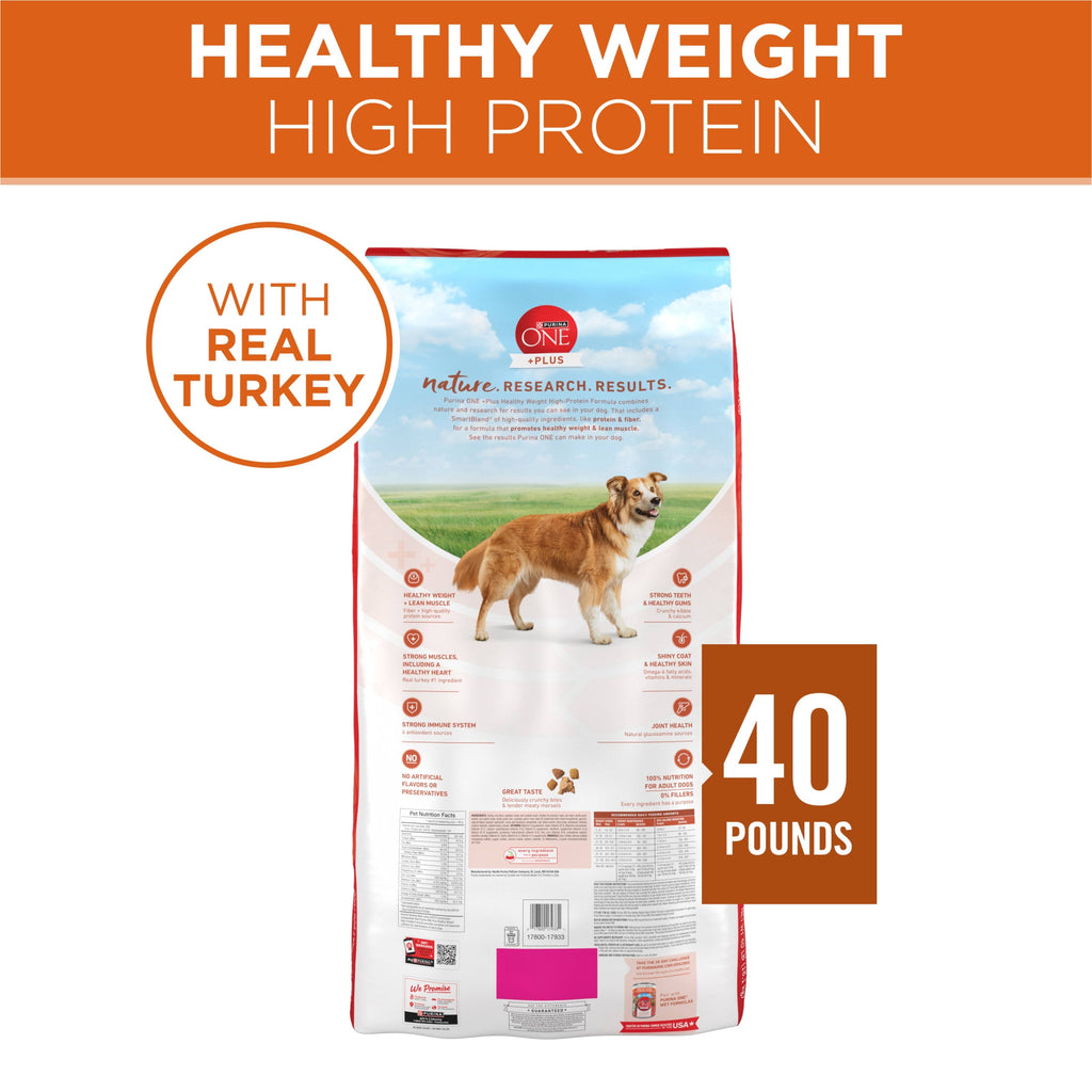 Purina One +Plus Dry Dog Food High Protein Healthy Weight - Real Turkey 40 lb Bag