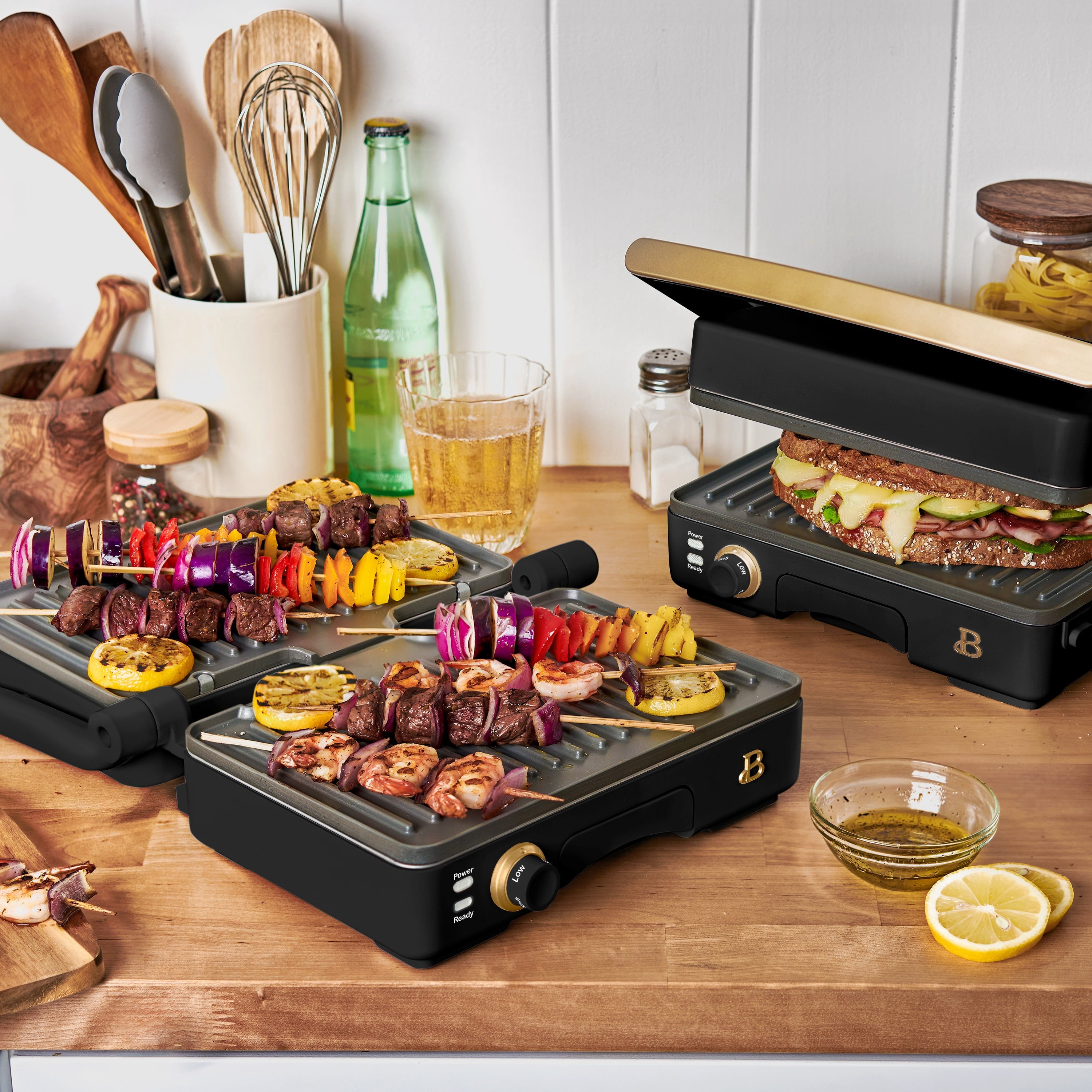 Beautiful 2-in-1 Panini Press & Grill with Detachable Plates - Black Sesame by Drew Barrymore
