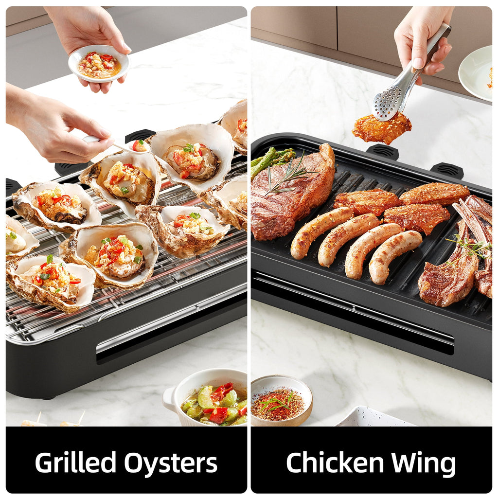 AORAN Indoor Grills Electric Smokeless - Versatile Double-layer Indoor Electric Griddles, 1500W Smokeless Grill Skillet Griddles for Home Cooking Black