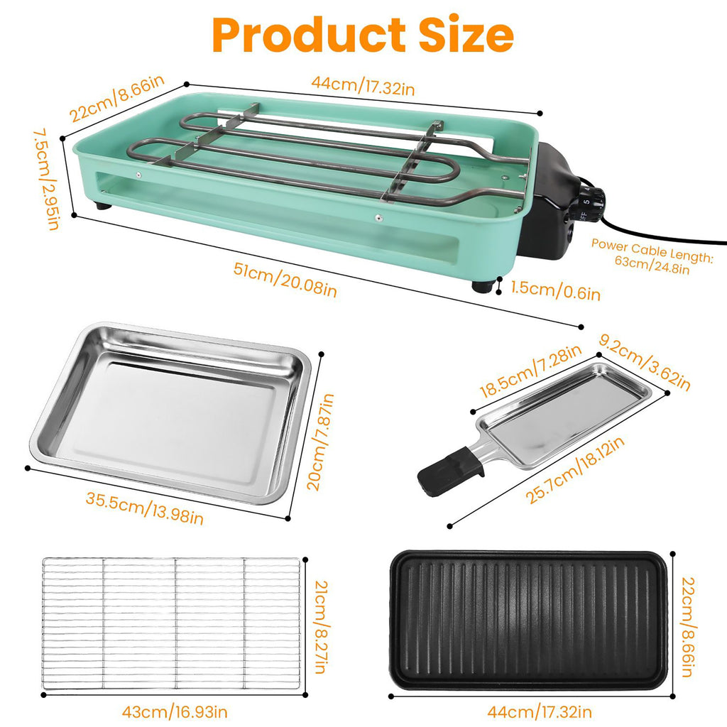2000W 2-in-1 Electric Indoor BBQ Grill with Adjustable Temp & Removable Plate