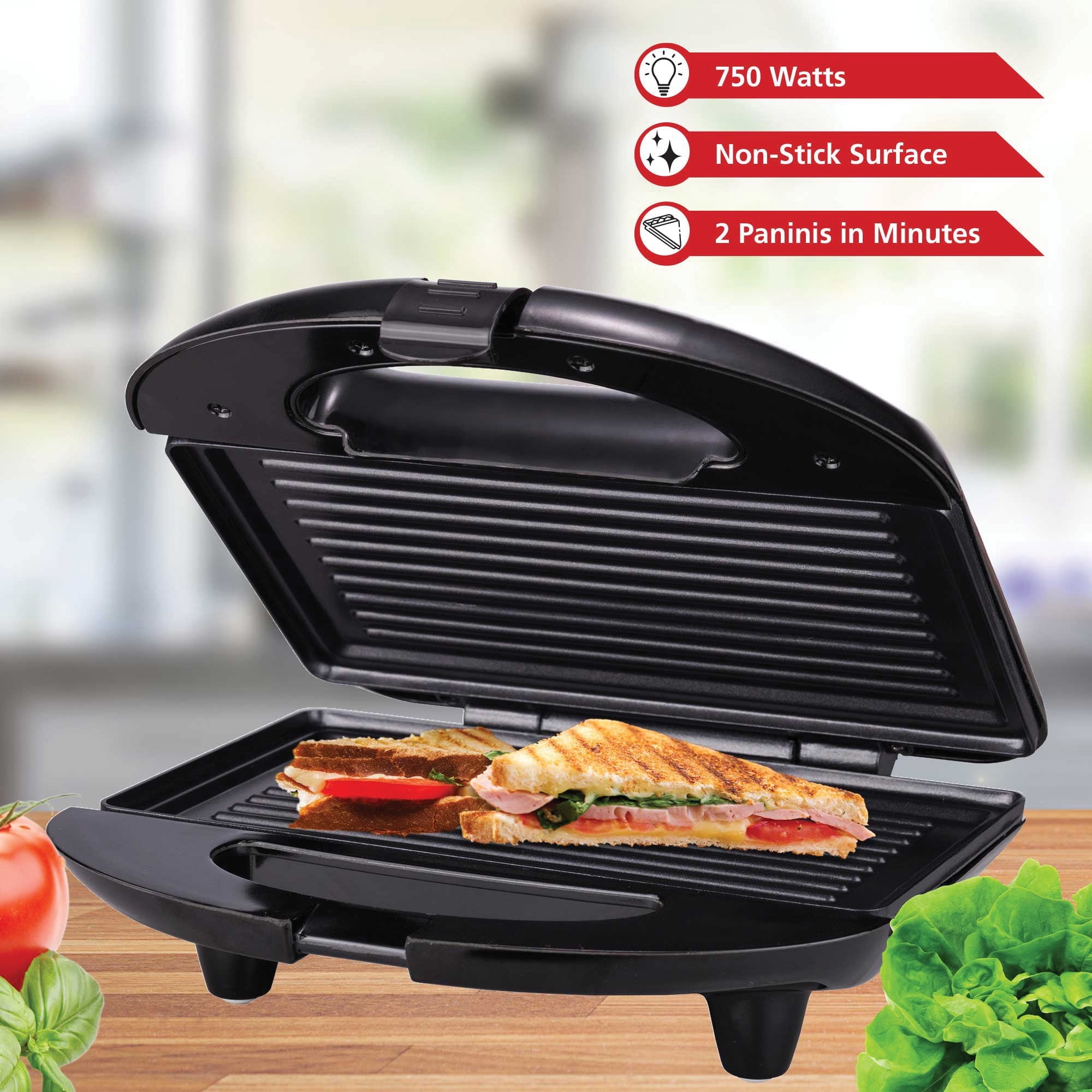 Brentwood Nonstick Panini Press & Sandwich Maker (Black) - TS-246PT
