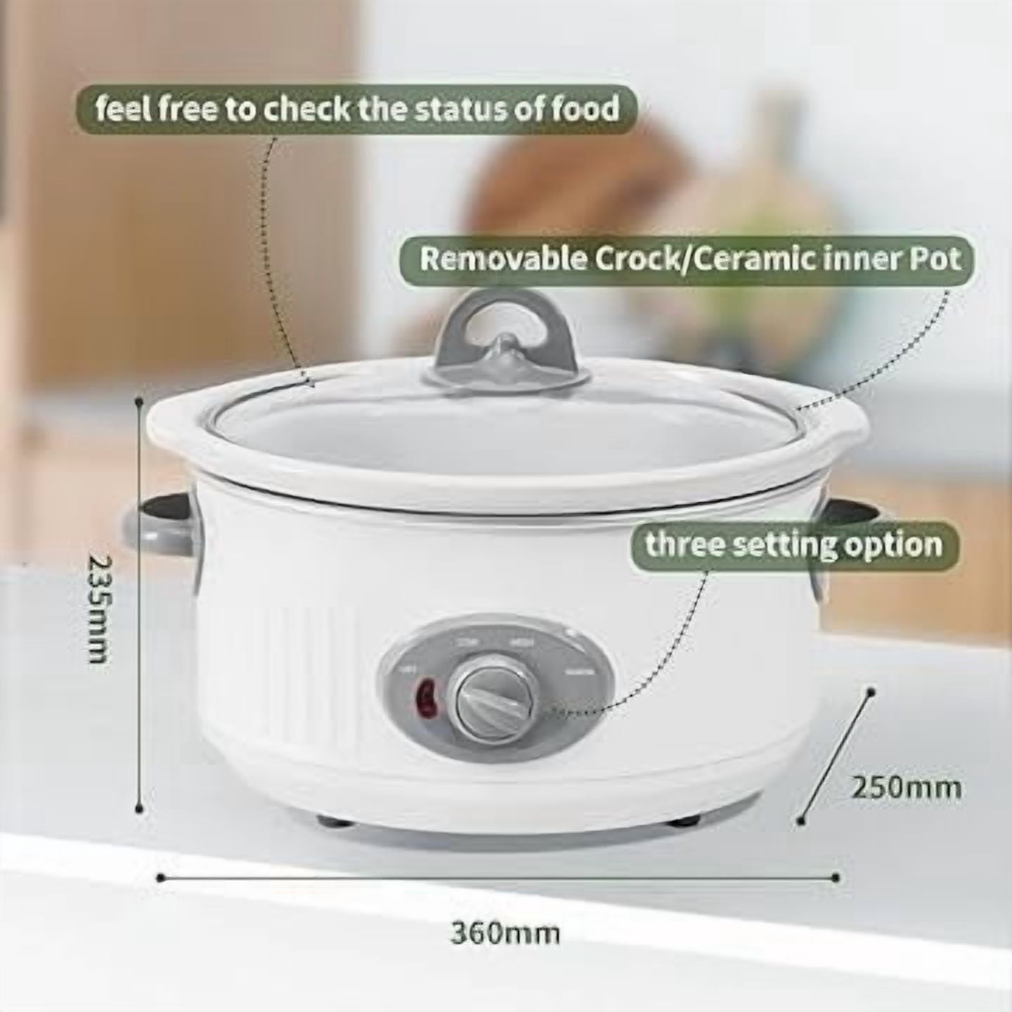 Slow Cooker 3.5 Quart - Dishwashers Safe Crock Ceramic Inner Pot and Glass Lid, White