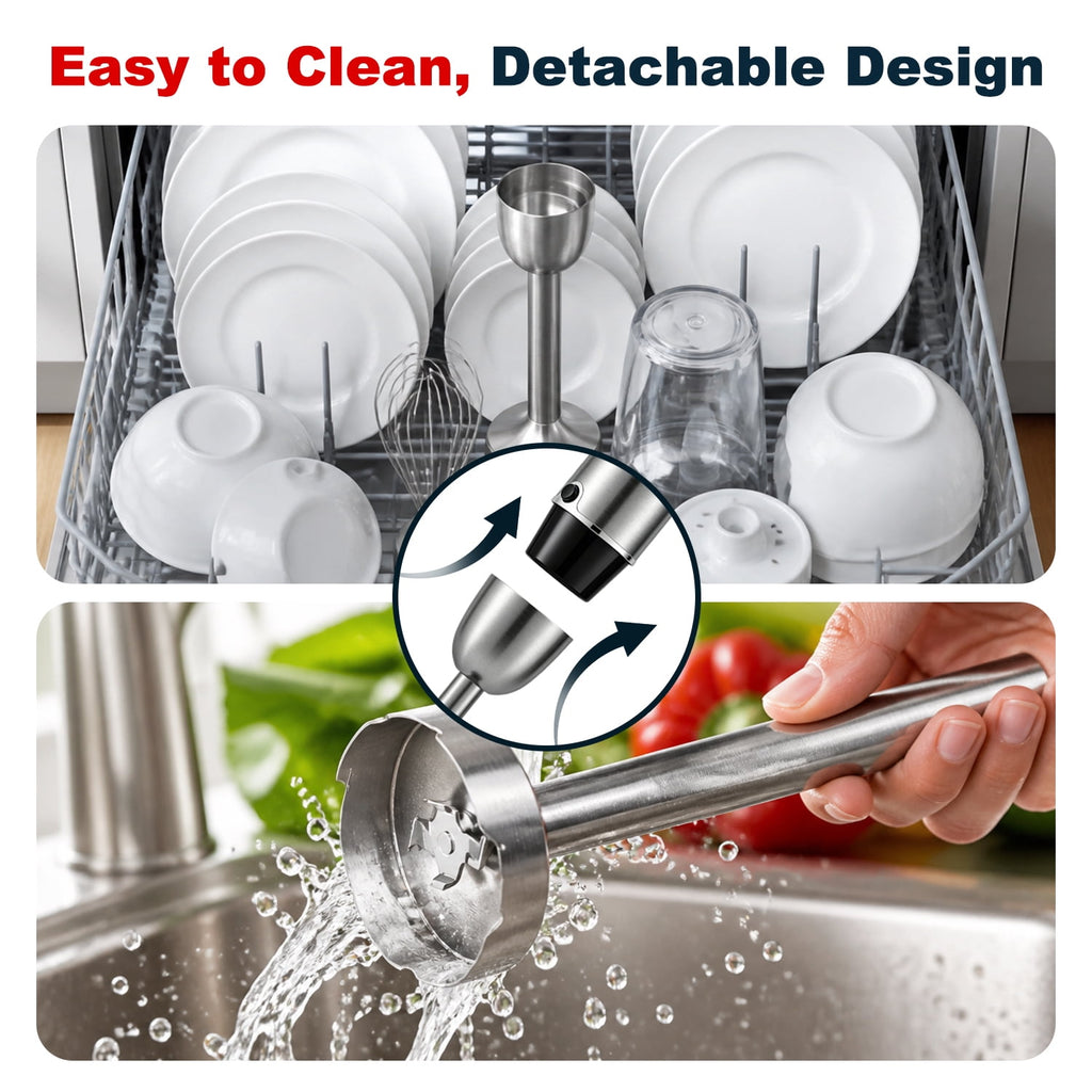 Bluebow Immersion Blender Handheld - 1100W 25 Speed 5-in-1 Stainless Steel Hand Blender with Turbo Mode, Scratch-Resistant Stick Blender for Kitchen Use, Purees Soups Smoothies, Black