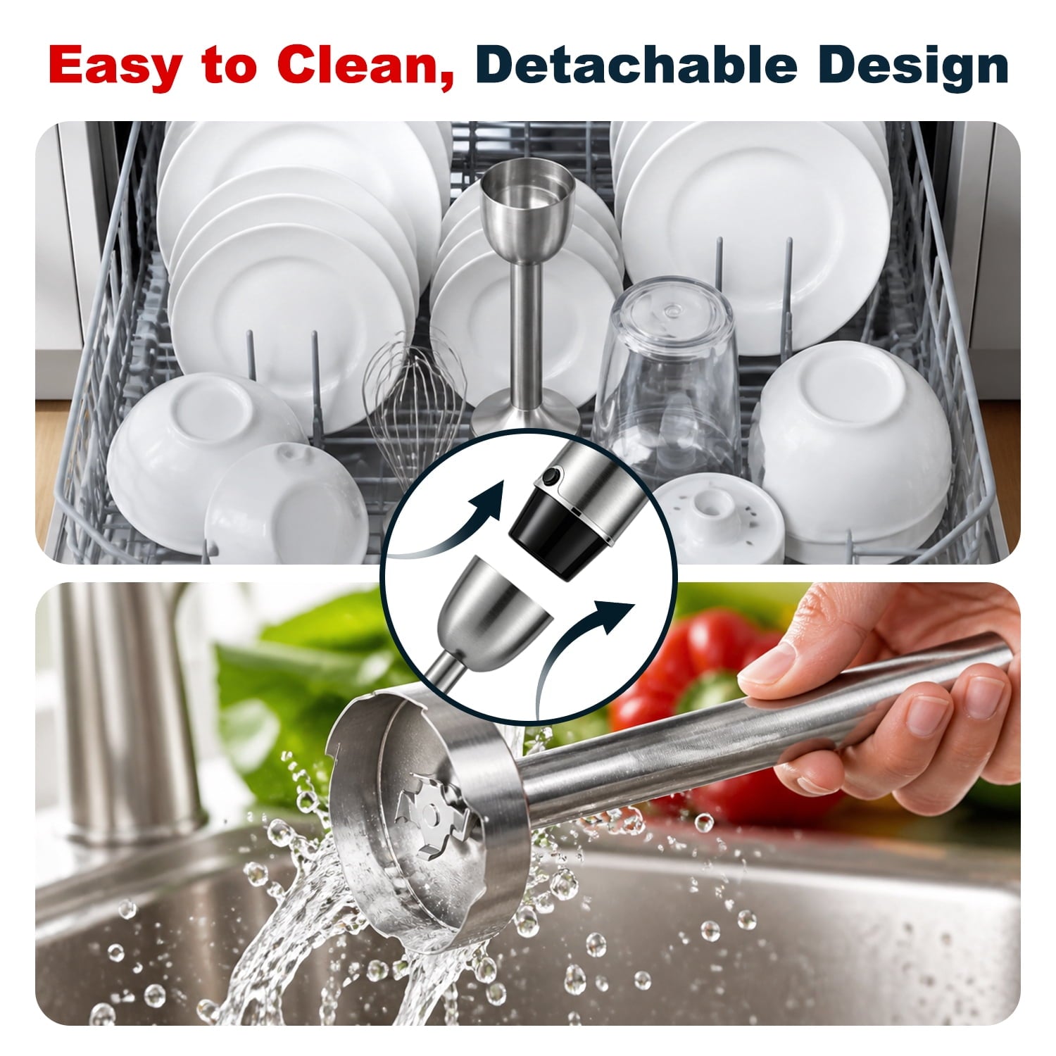 Bluebow Immersion Blender Handheld - 1100W 25 Speed 5-in-1 Stainless Steel Hand Blender with Turbo Mode, Scratch-Resistant Stick Blender for Kitchen Use, Purees Soups Smoothies, Black