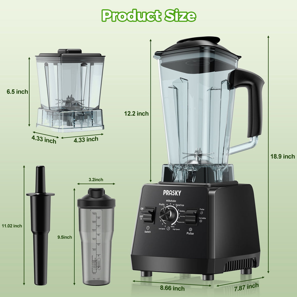 PRASKY Countertop Blender - 2-in-1 Professional Blender, 68oz Capacity 1000W 6 Speeds Blender for Kitchen with 25oz to-go Cup (Black)