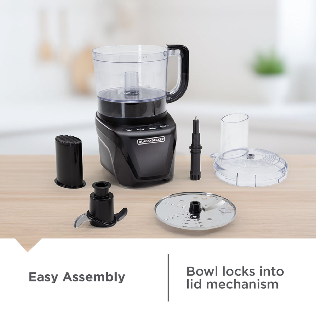 BLACK+DECKER Easy Assembly 8-Cup Food Processor - 450W, 2-Speed + Pulse, Black