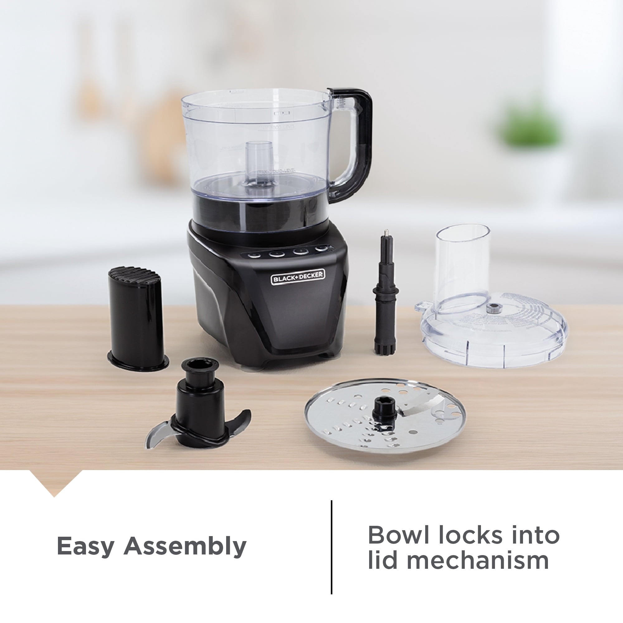BLACK+DECKER Easy Assembly 8-Cup Food Processor - 450W, 2-Speed + Pulse, Black