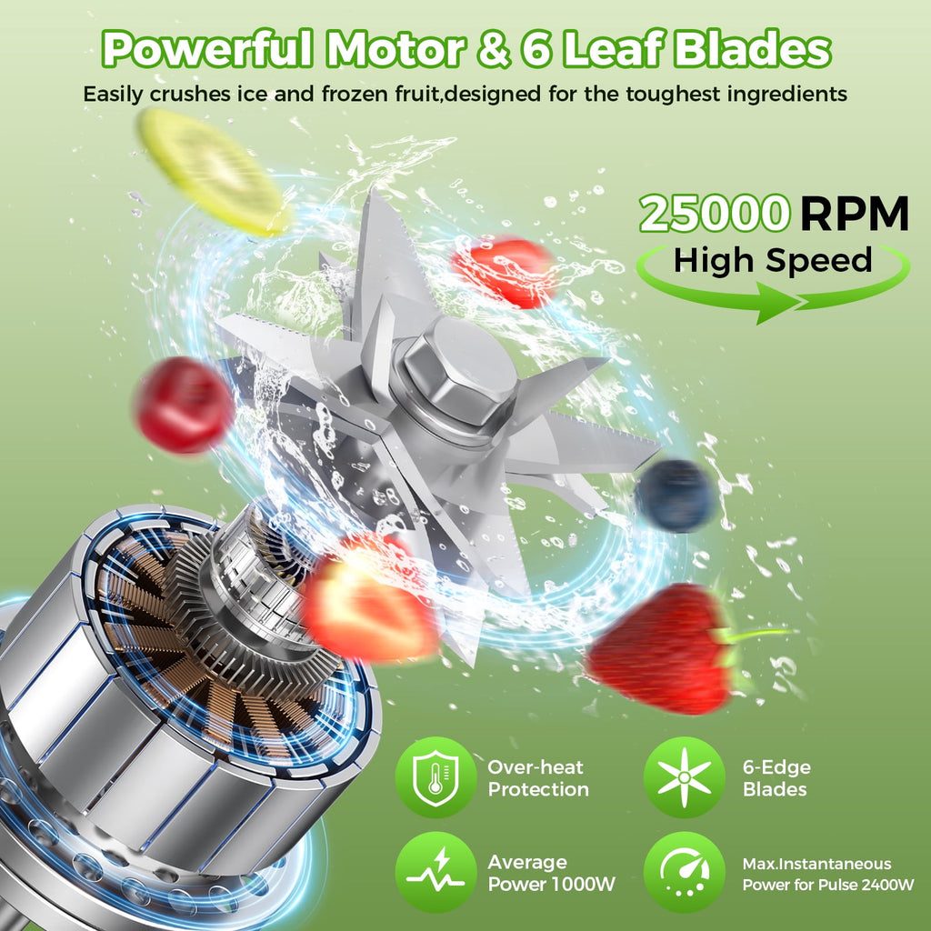 PRASKY Countertop Blender - 2-in-1 Professional Blender, 68oz Capacity 1000W 6 Speeds Blender for Kitchen with 25oz to-go Cup (Black)