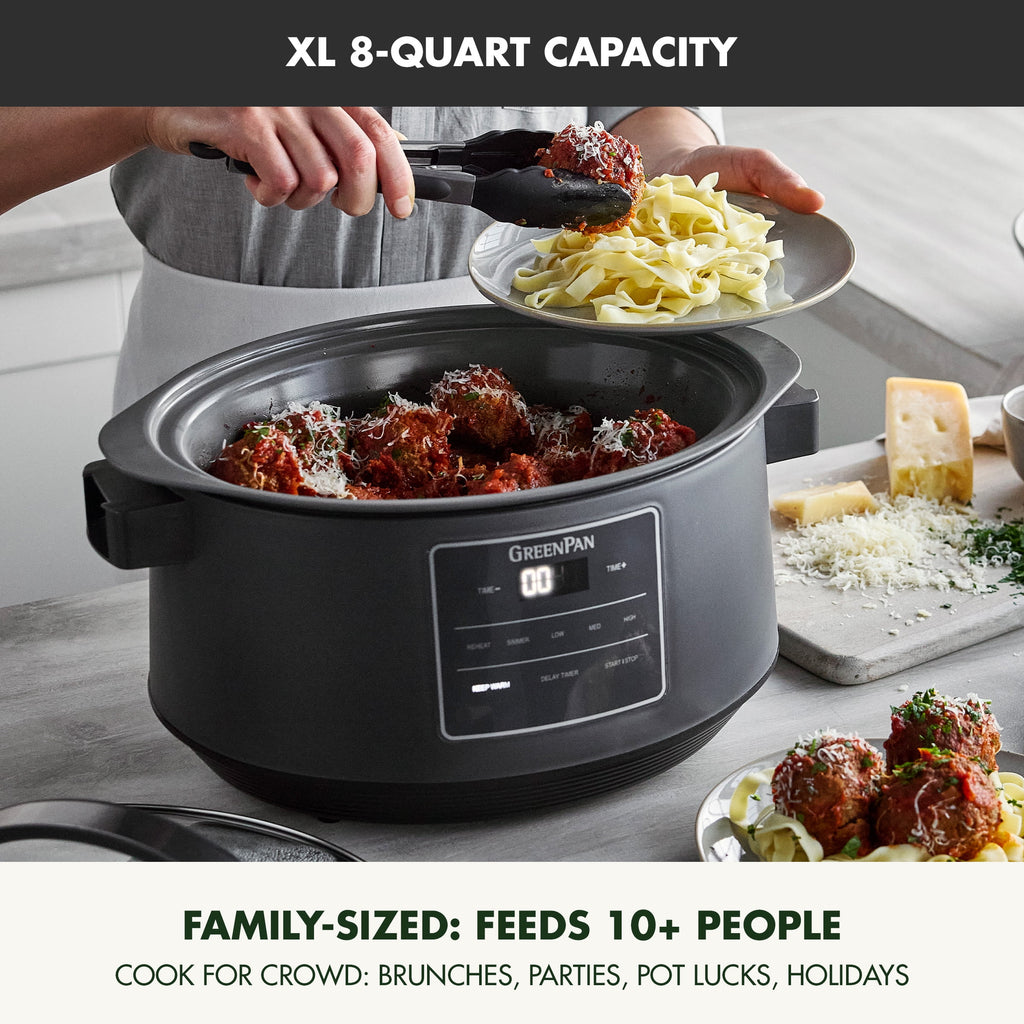 GreenPan 8 Quart Locking Lid Slow Cooker - Healthy Ceramic Nonstick, Graphite