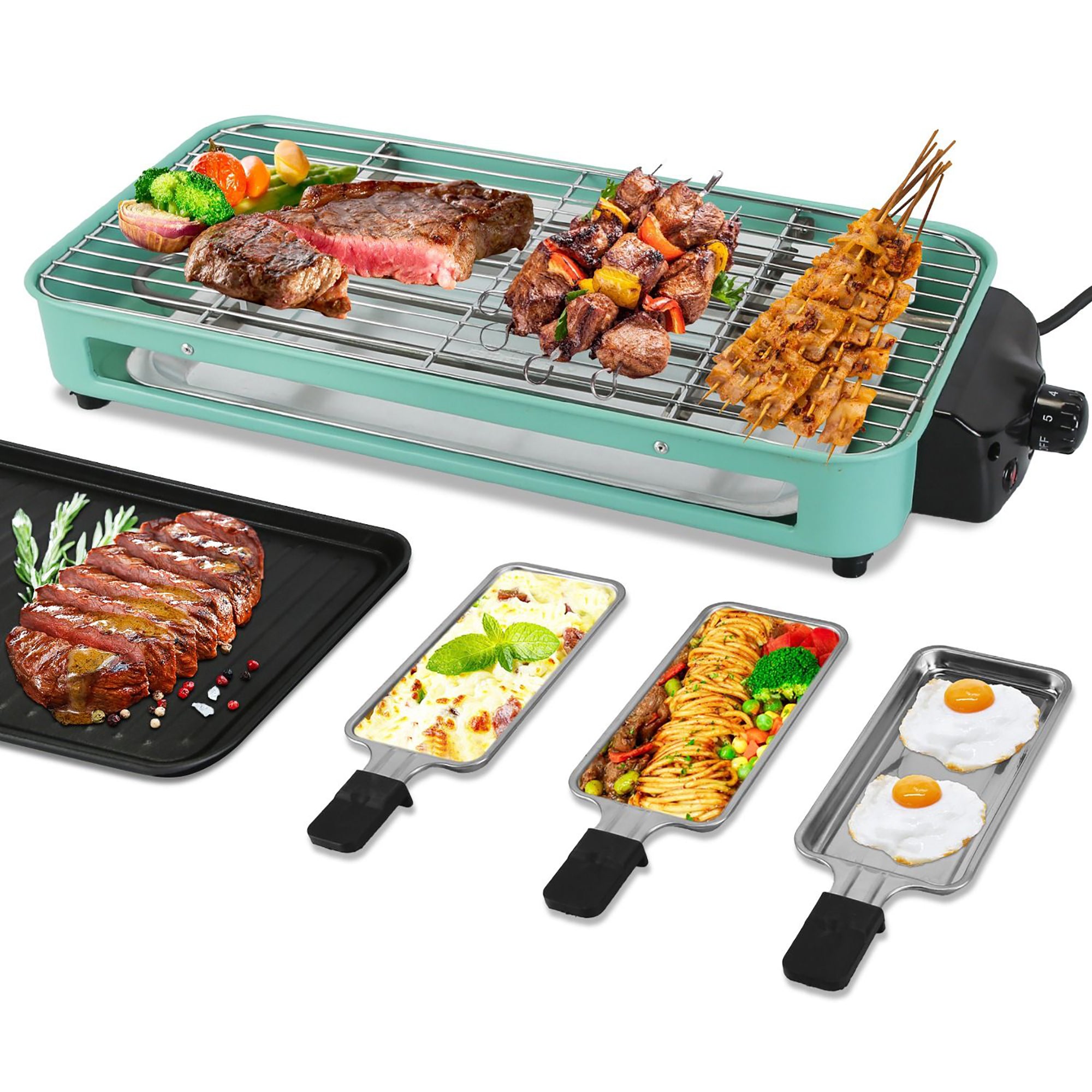 2000W 2-in-1 Electric Indoor BBQ Grill with Adjustable Temp & Removable Plate