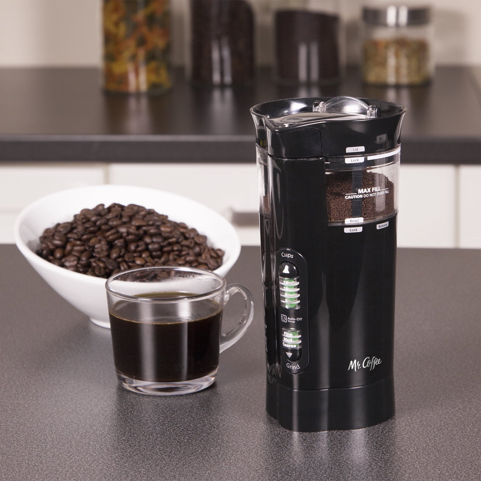 Mr. Coffee New 12 Cup Plastic Coffee Grinder in Black