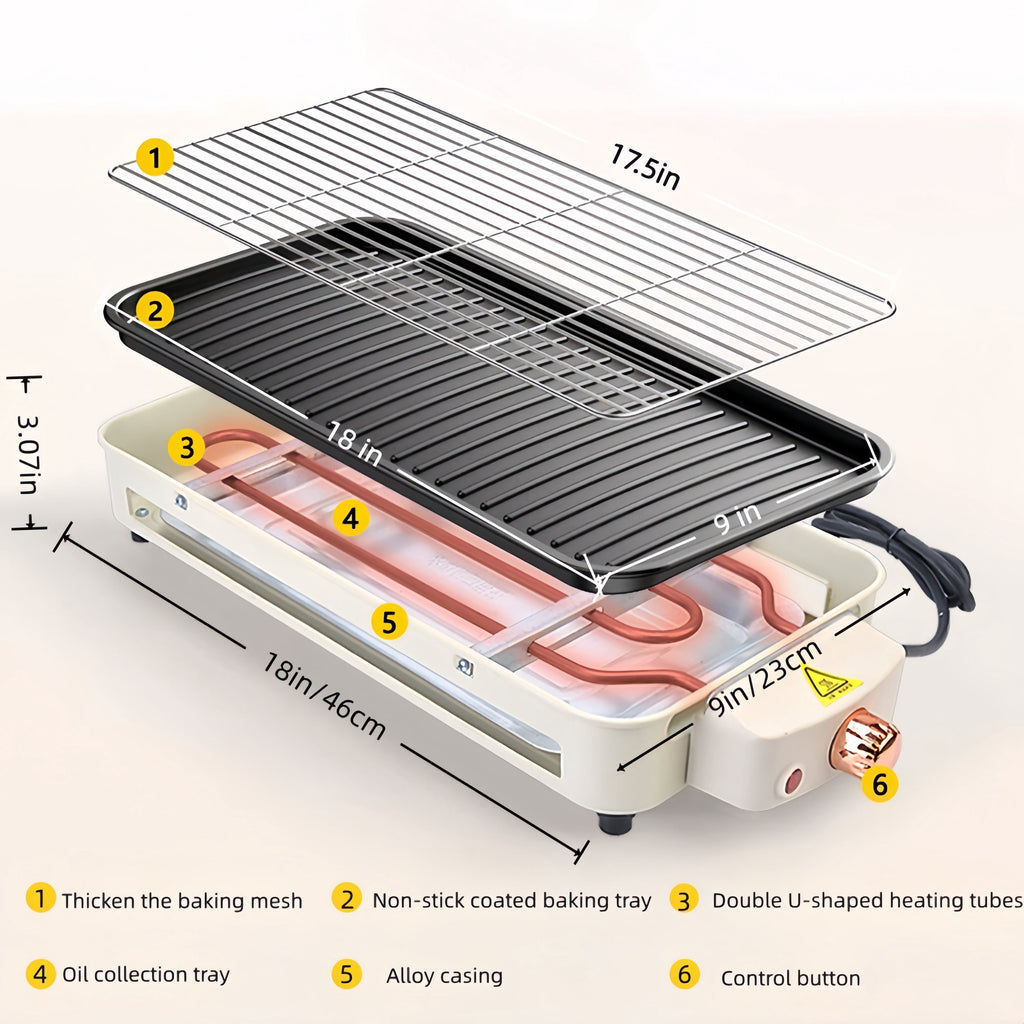 REDUSK Electric Indoor Grill 1500W - 3 in 1 Versatile Smokeless Indoor Grill for Home Cooking, Non-Stick Removable Grill & Griddle Plate, Temperature Control, White