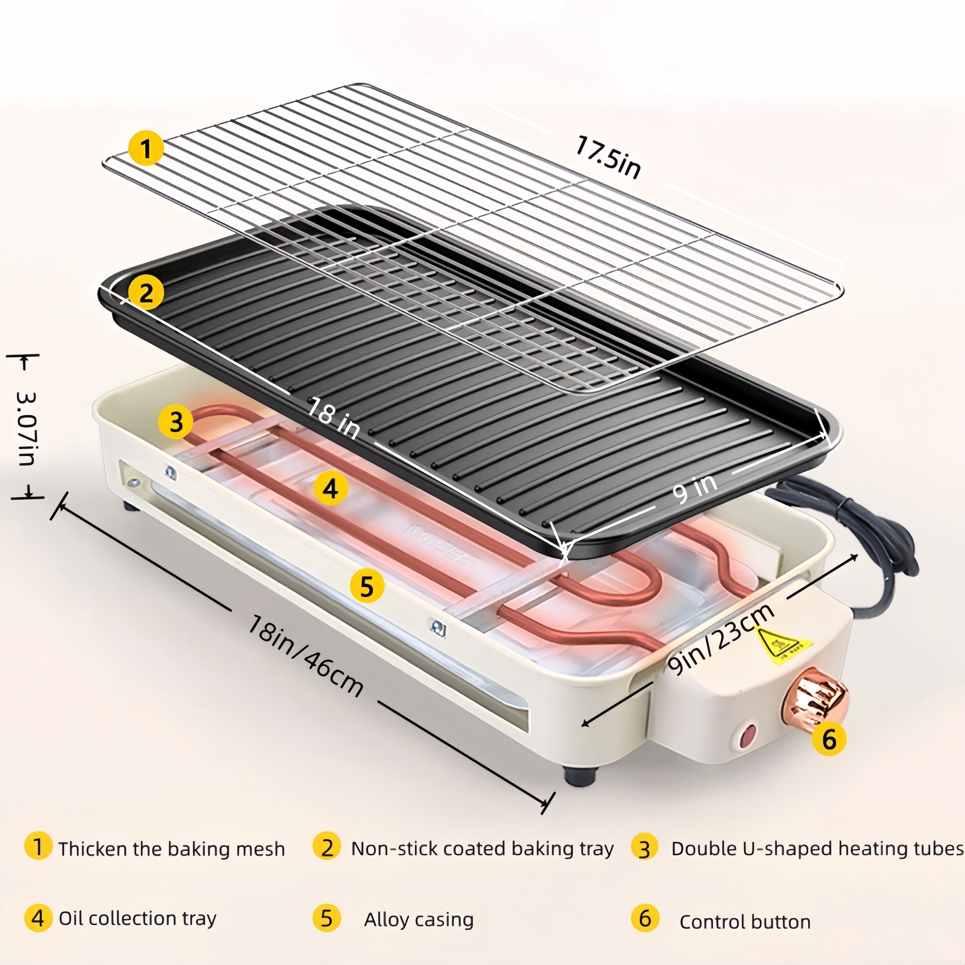 REDUSK Electric Indoor Grill 1500W - 3 in 1 Versatile Smokeless Indoor Grill for Home Cooking, Non-Stick Removable Grill & Griddle Plate, Temperature Control, White