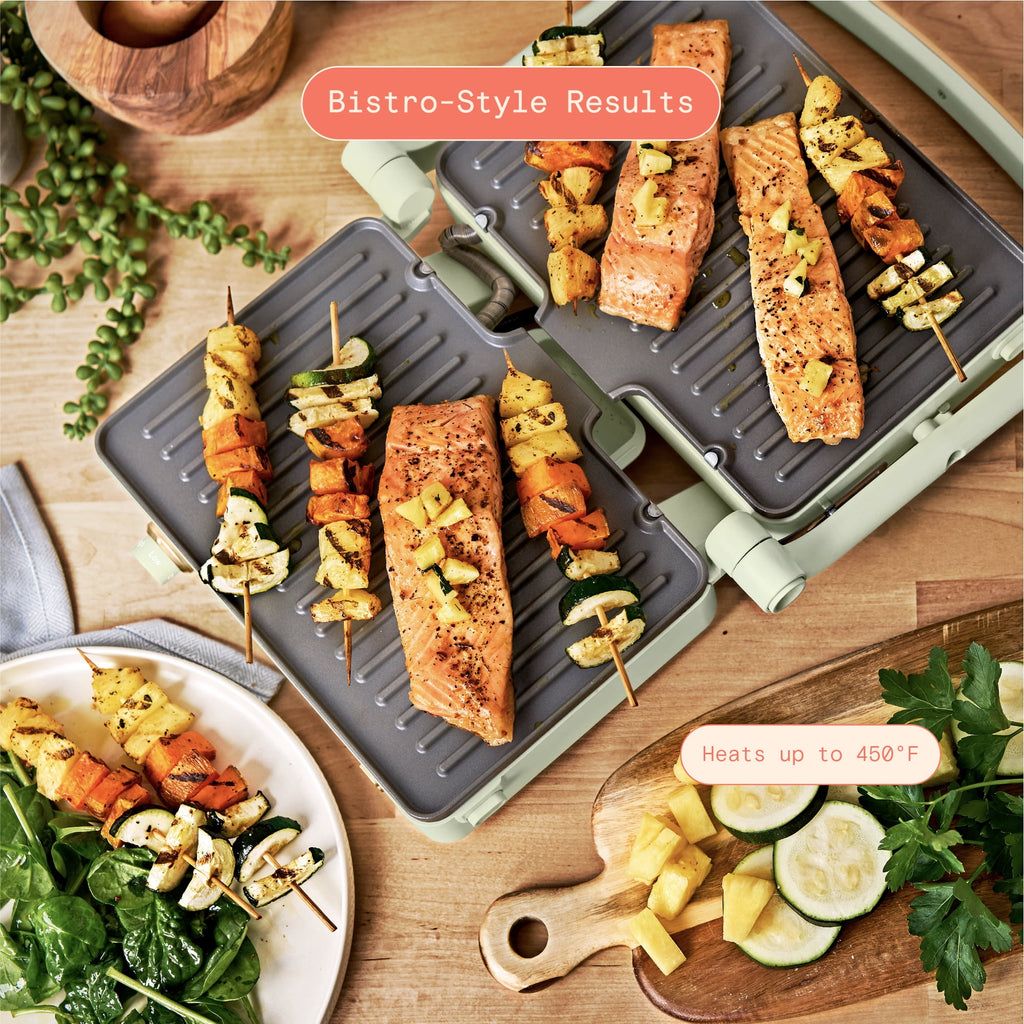 Beautiful 2-in-1 Panini Press & Grill with Detachable Plates - Sage Green by Drew Barrymore