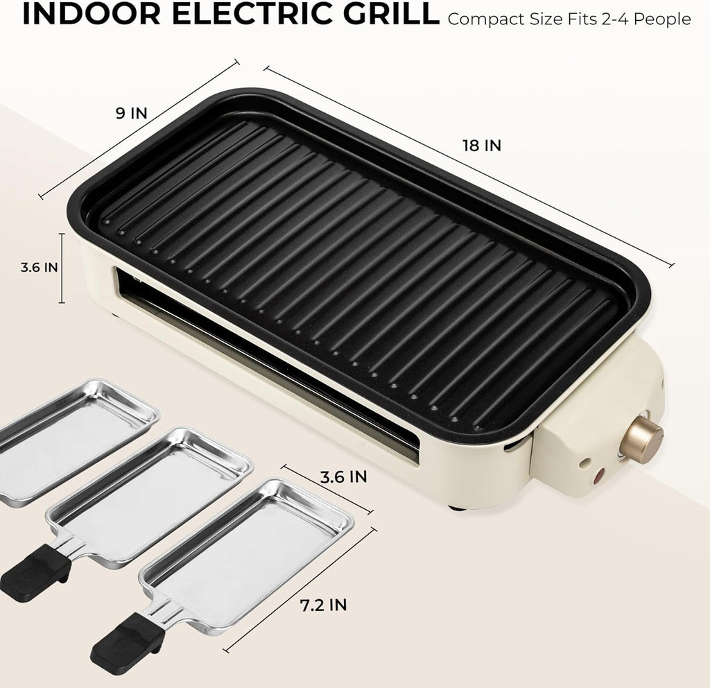 Electric Indoor Grill - 2 in 1 Indoor Grills for Kitchen with Grill Net & Non-Stick Cooking Removable Plate, Temperature Control, Dishwasher Safe, 1500W Smokeless barbecue