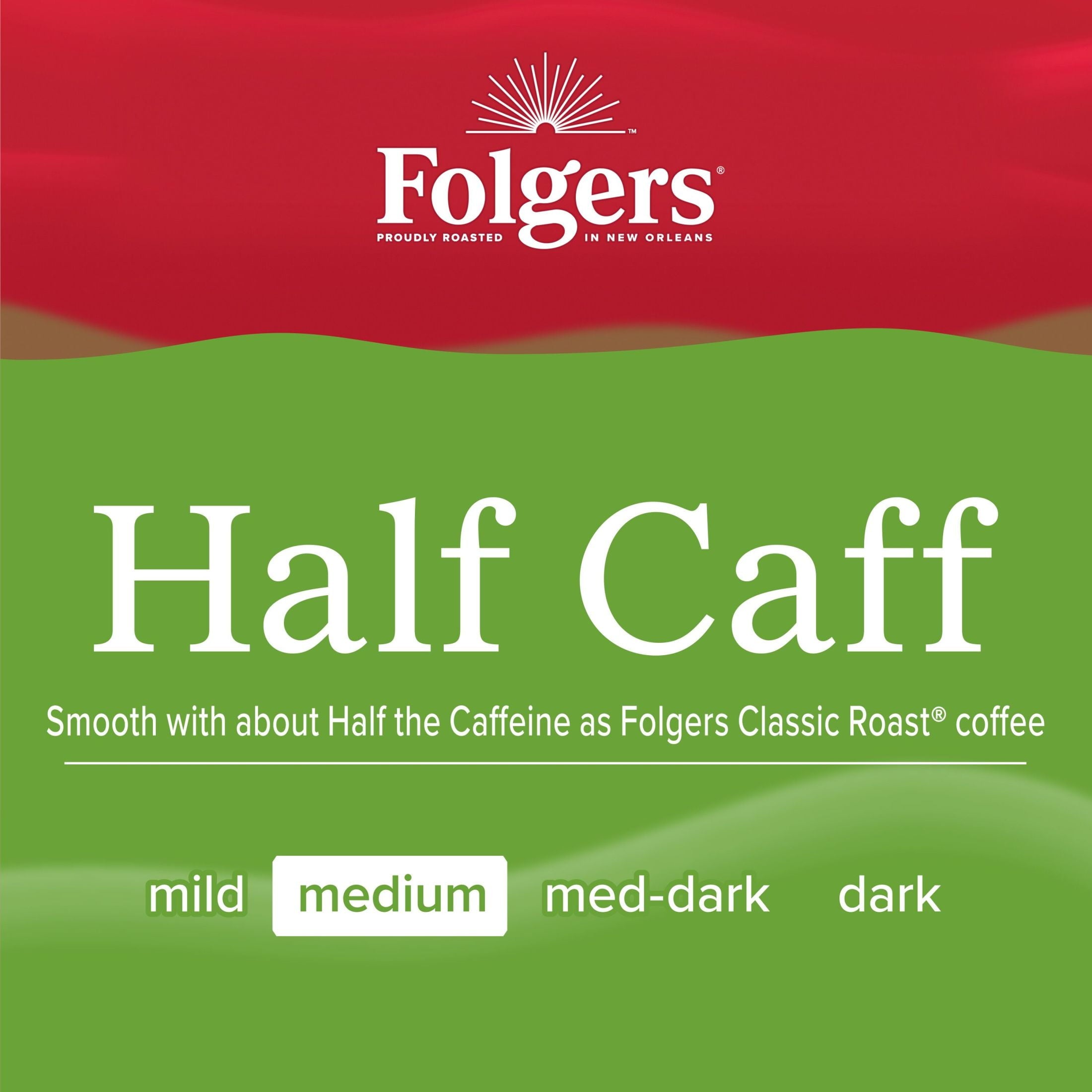 Folgers 1/2 Caff Coffee - Medium Roast Coffee, Keurig K Cup Pods, 24 Count Box