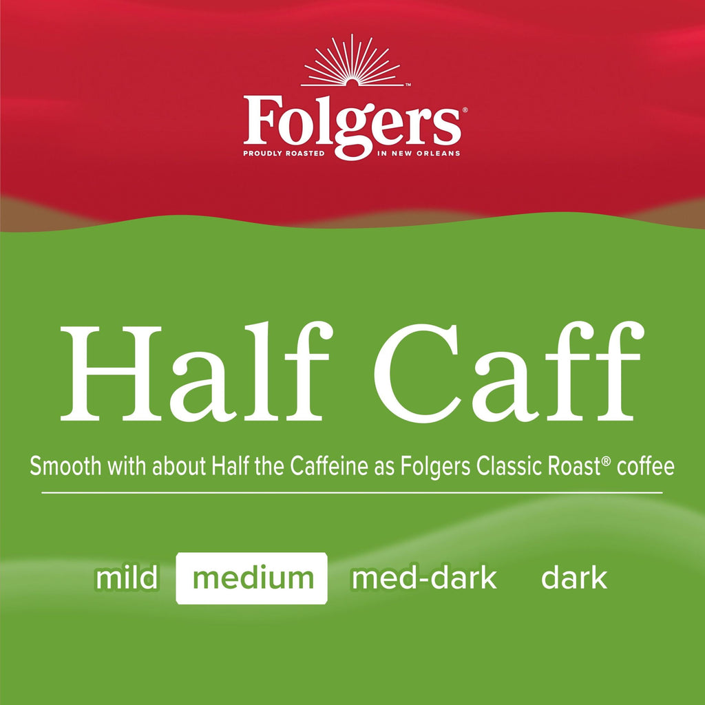 (Folgers 1/2 Caff Coffee - Medium Roast Coffee, Keurig K Cup Pods, 24 Count Box - 4-Pack