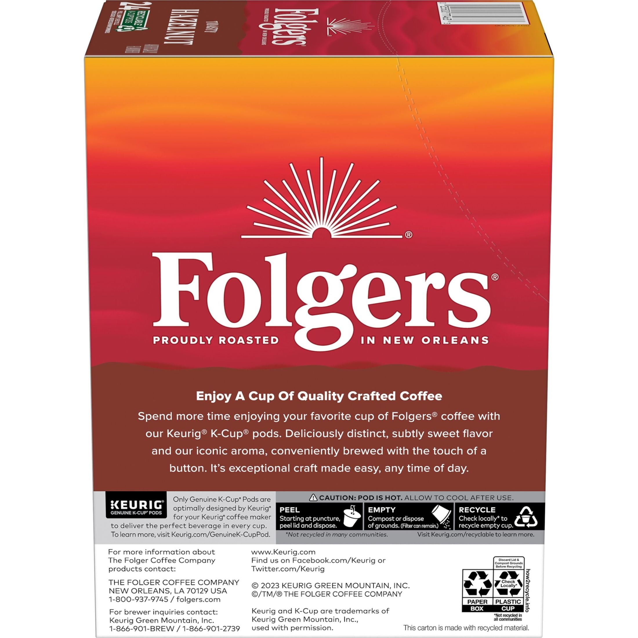 Folgers Toasty Hazelnut Artificially Flavored Coffee - Keurig K Cups, 24 Count Box