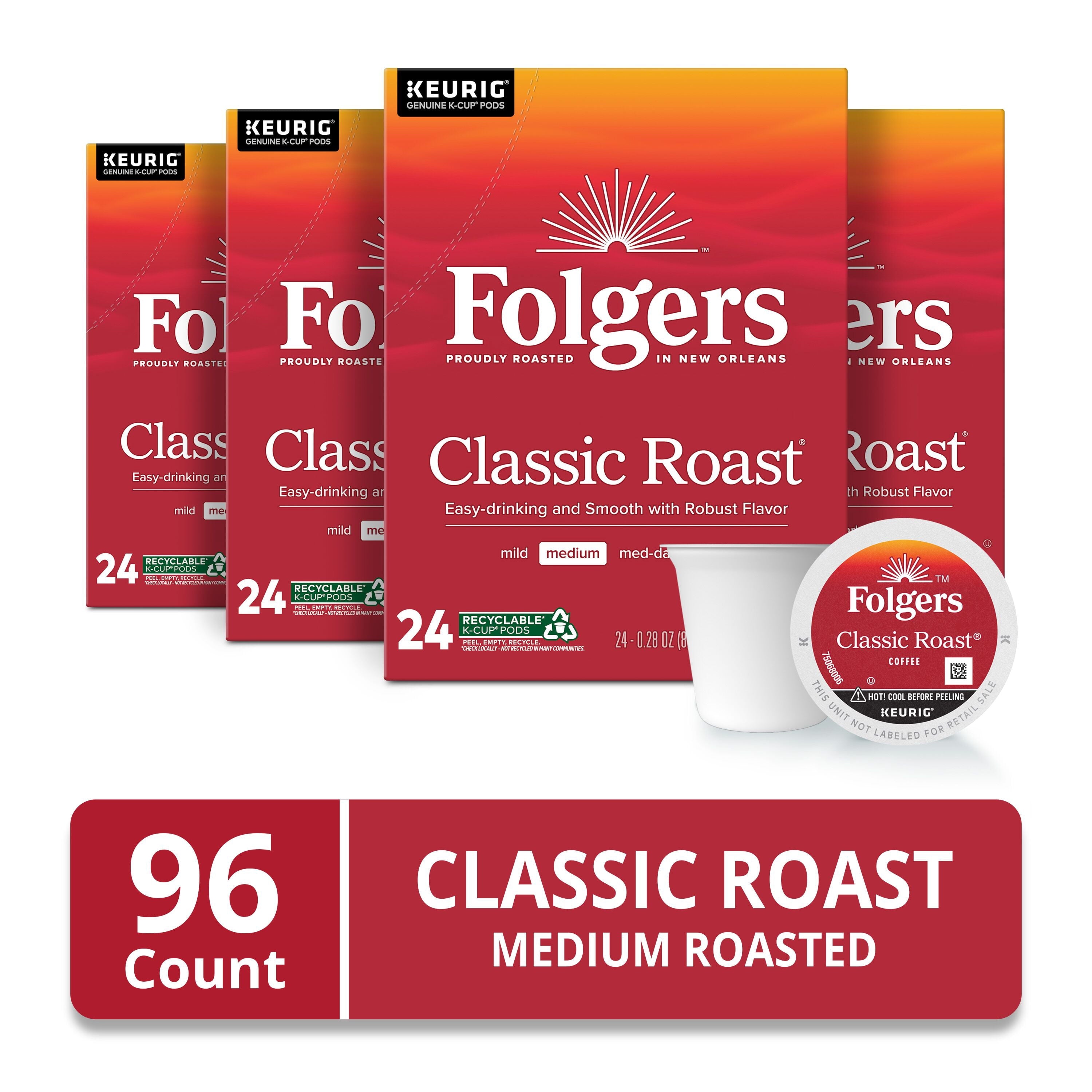 Folgers Classic Roast - Medium Roast Coffee, Keurig K Cup Pods, 24 Count Box - 4-Pack