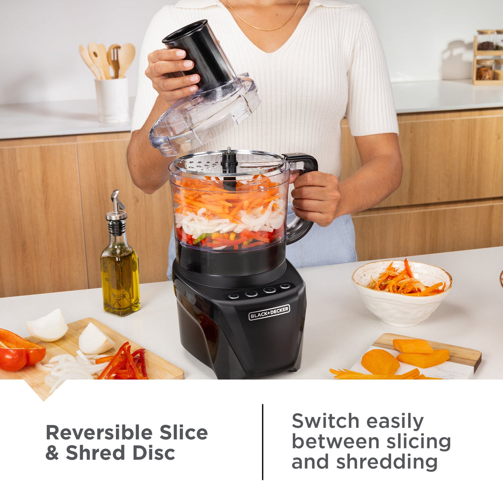 BLACK+DECKER Easy Assembly 8-Cup Food Processor - 450W, 2-Speed + Pulse, Black