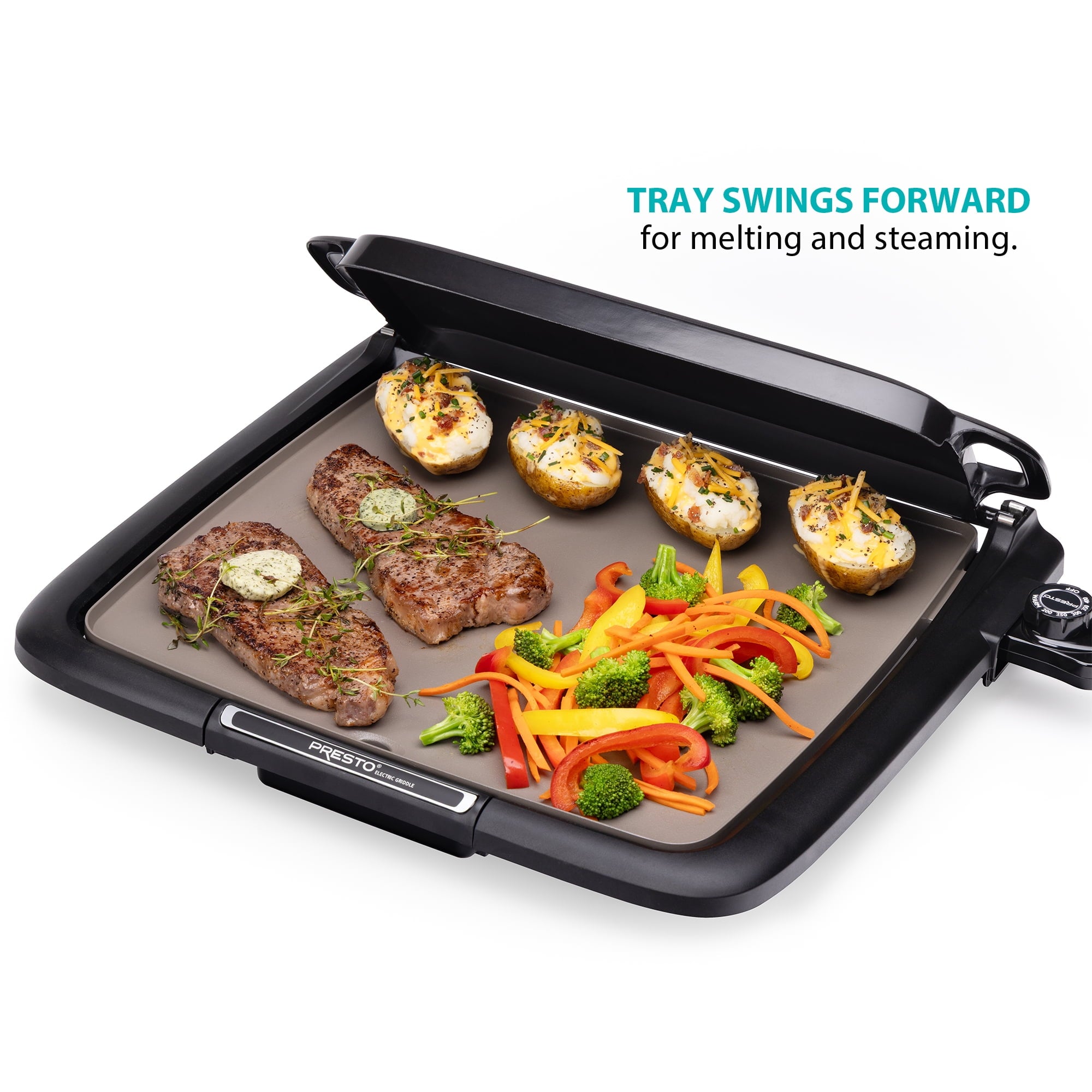 Presto Ceramic Nonstick Electric Griddle/Warmer Plus with Multifunction Tray
