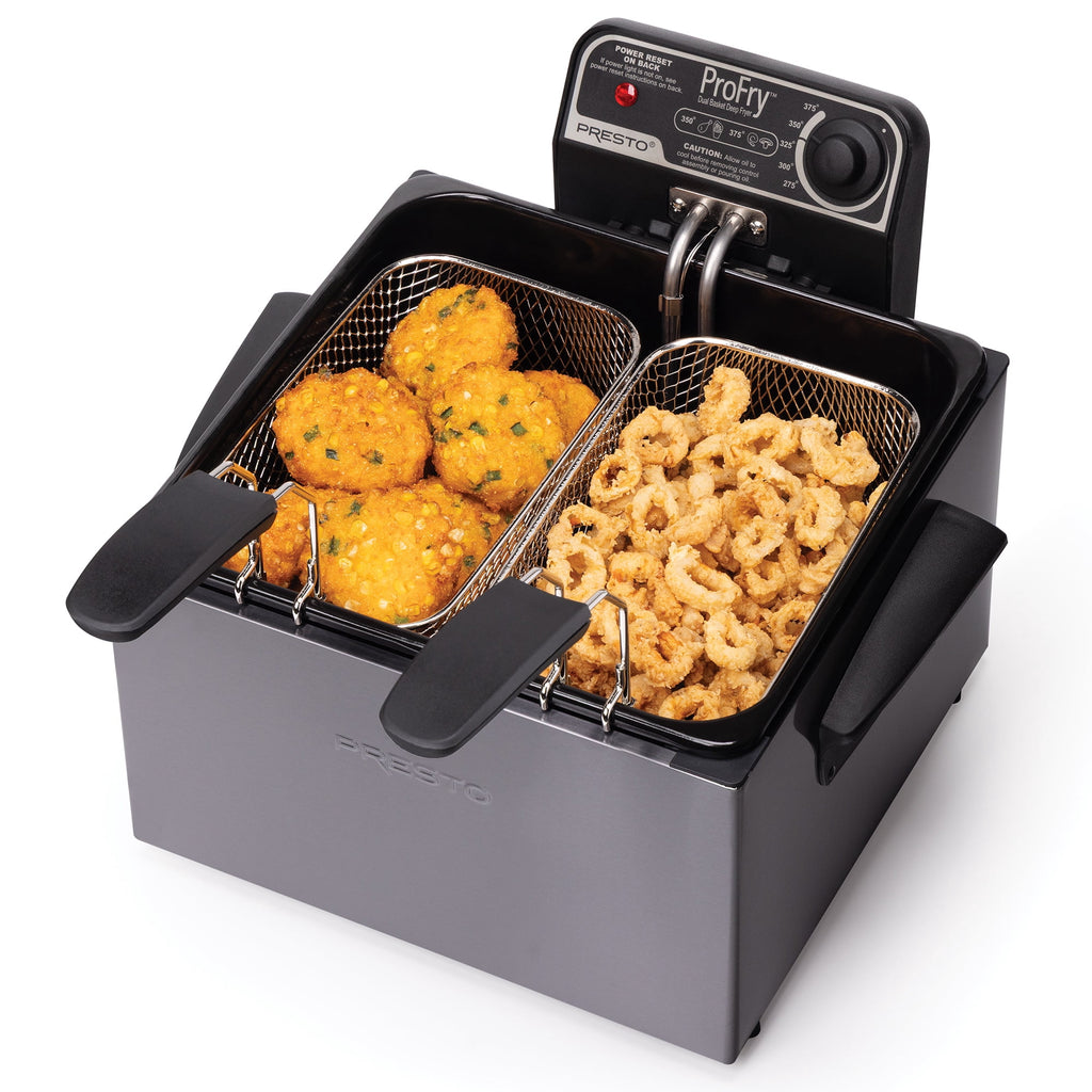 Presto 5 Qt Dual Basket Pro Fry Immersion Element Black Deep Fryer 05489