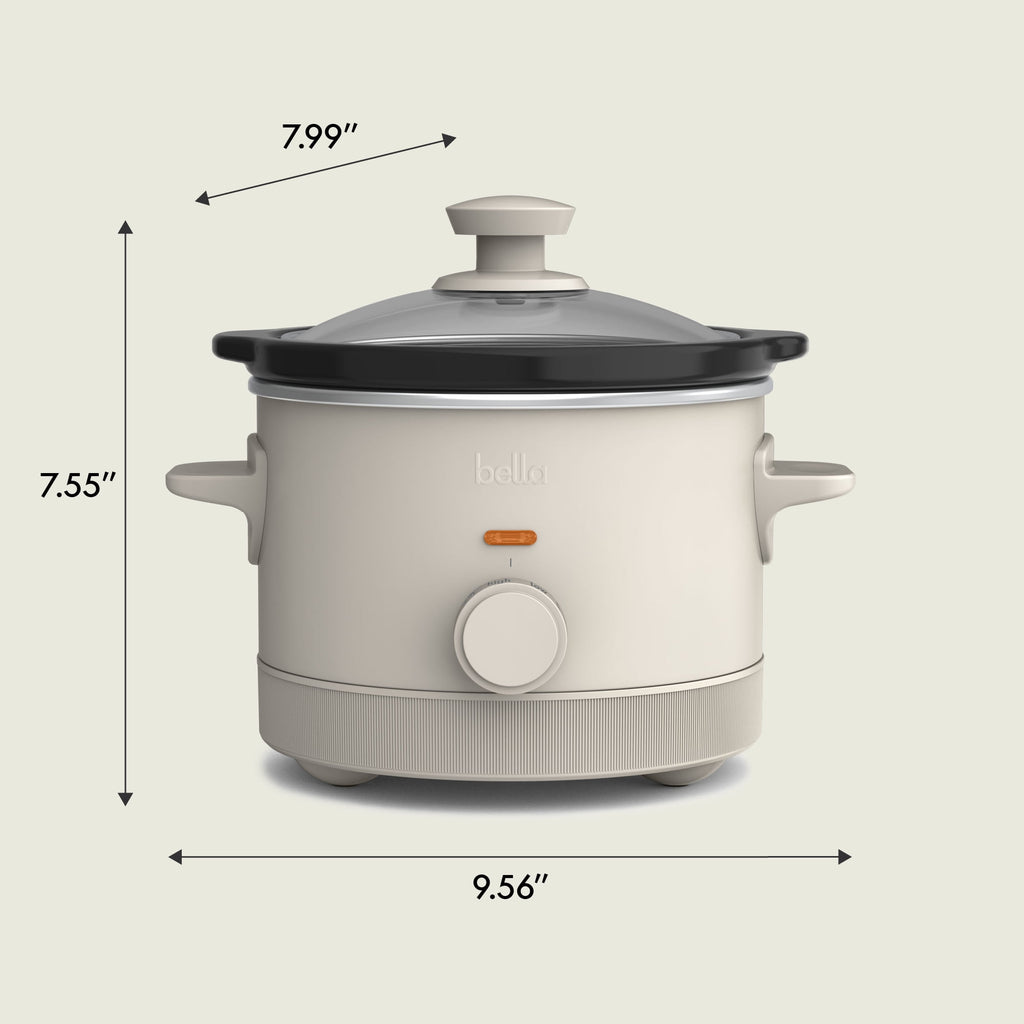 bella 1.5 Qt Manual Slow Cooker with 3 Heat Settings - Ceramic Nonstick Coating, Dishwasher Safe Pot & Tempered Glass Lid, Oatmilk