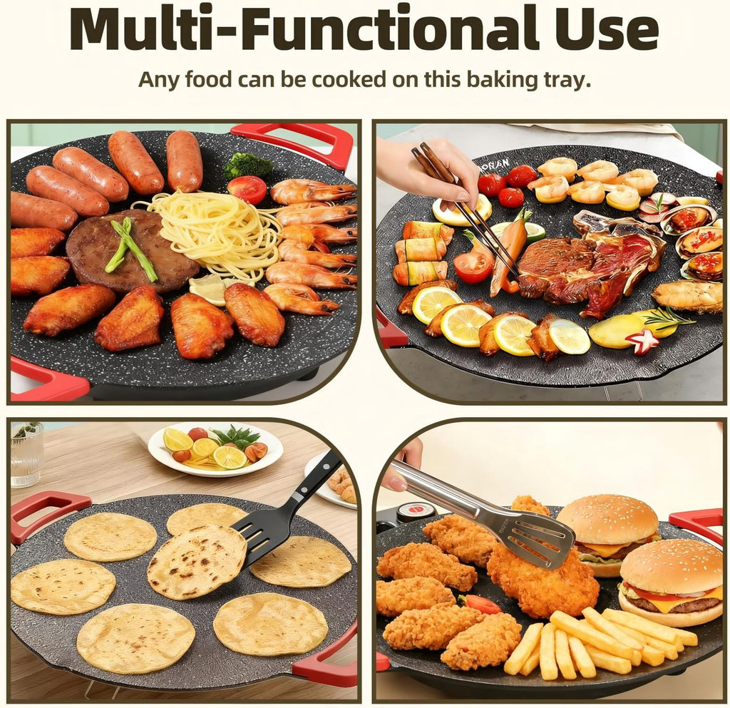 AORAN KITCHEN Indoor Electric Grills - 16in Nonstick Smokeless Griddle for Use, Compact & Versatile Cooking for Steaks, Pancakes, and BBQ