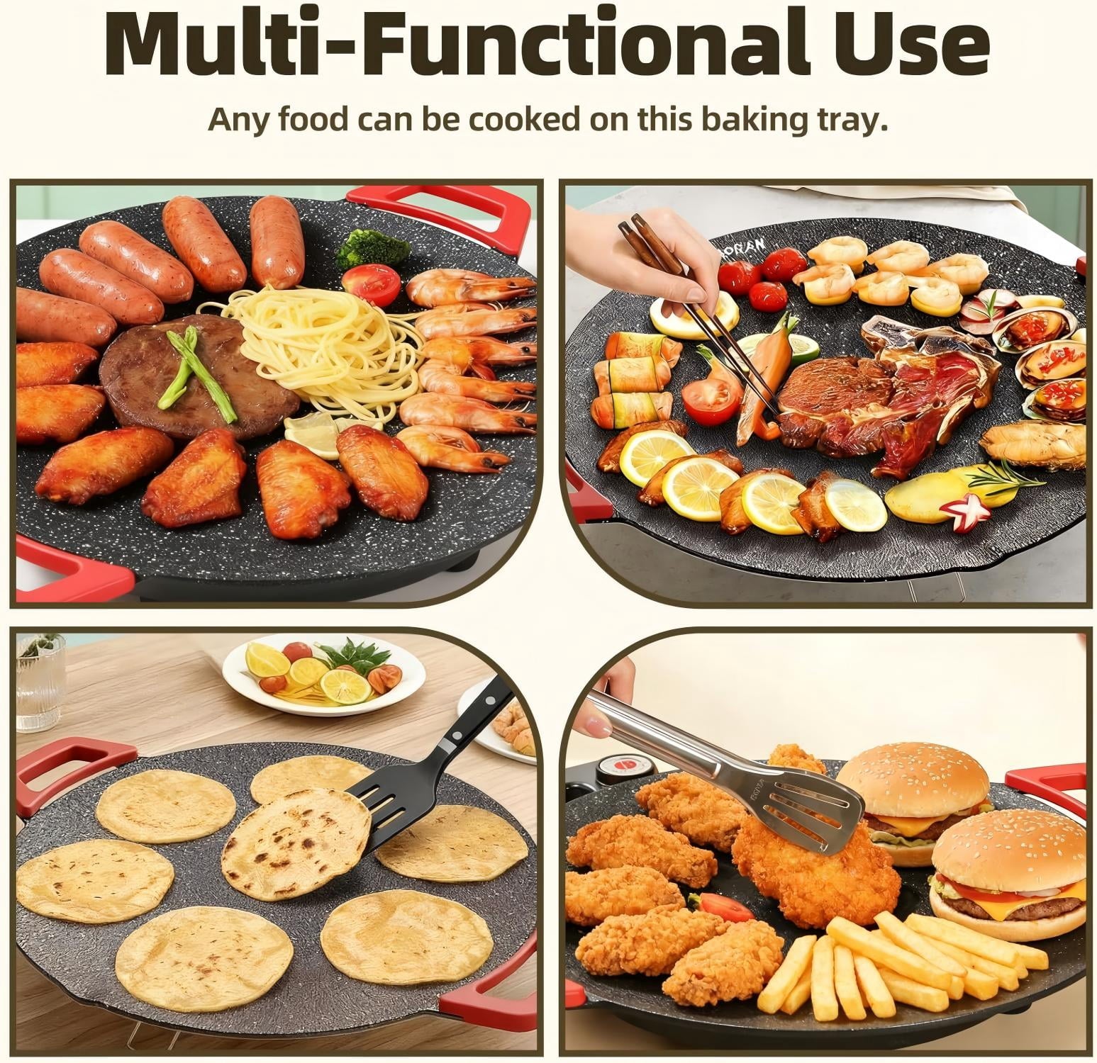 AORAN KITCHEN Indoor Electric Grills - 16in Nonstick Smokeless Griddle for Use, Compact & Versatile Cooking for Steaks, Pancakes, and BBQ