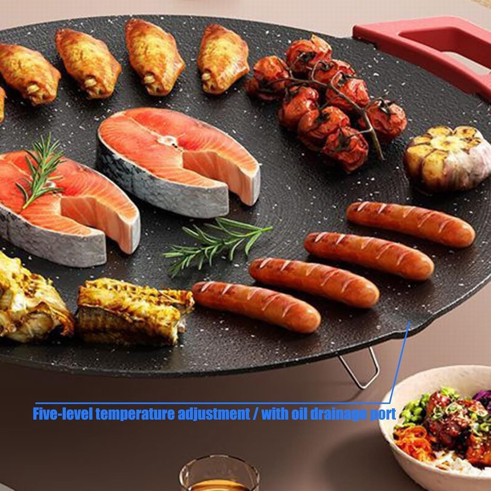 110V Round Nonstick Electric Indoor Grill - Portable Multi-Function Countertop BBQ Griddle, Adjustable Temp Control Non-Stick Cooking Plate for Steak, Pancake, Meat & Vegetable Home Use