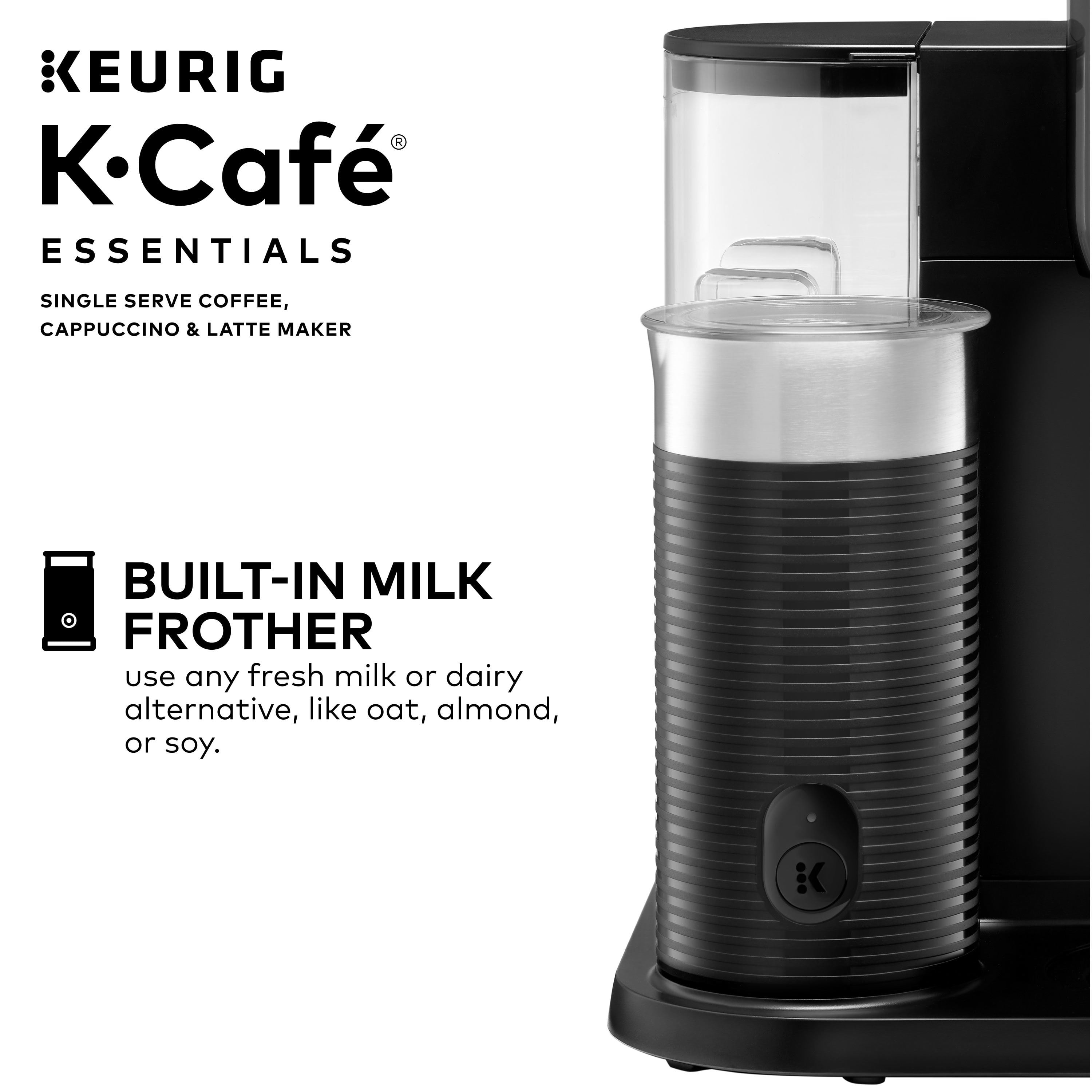 Keurig K-Cafe Essentials Single-Serve K-Cup Pod Coffee - Latte and Cappuccino Maker with Built-In Frother, Black
