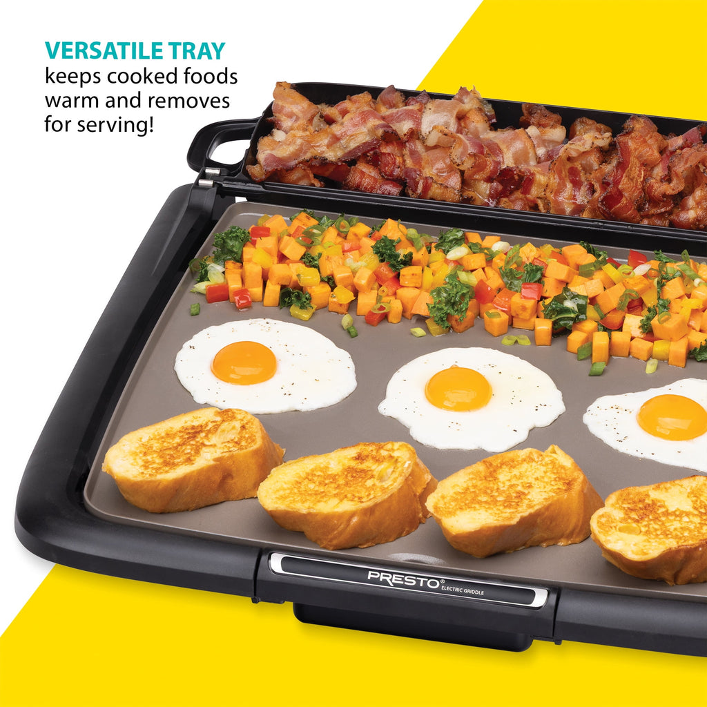 Presto Ceramic Nonstick Electric Griddle/Warmer Plus with Multifunction Tray