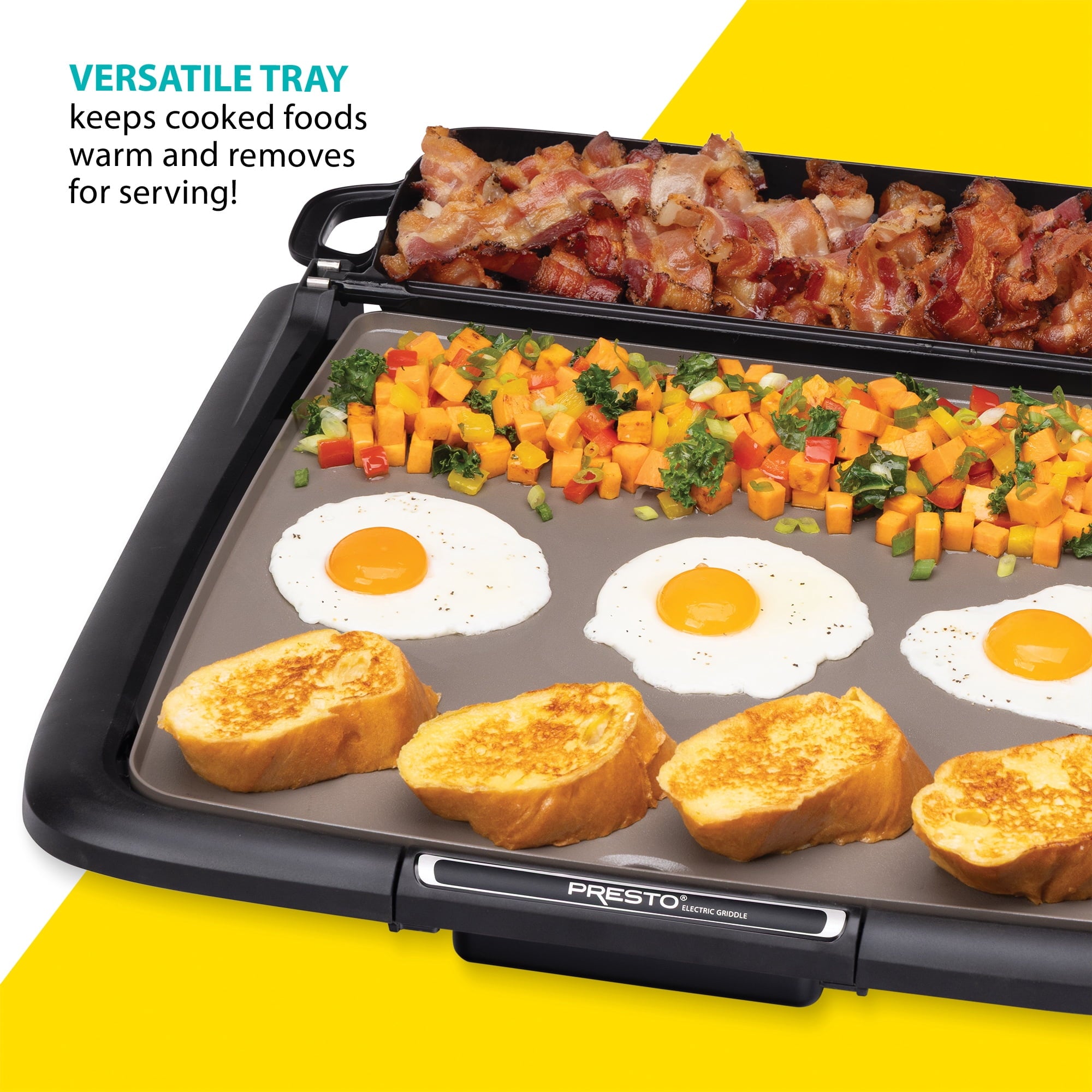 Presto Ceramic Nonstick Electric Griddle/Warmer Plus with Multifunction Tray