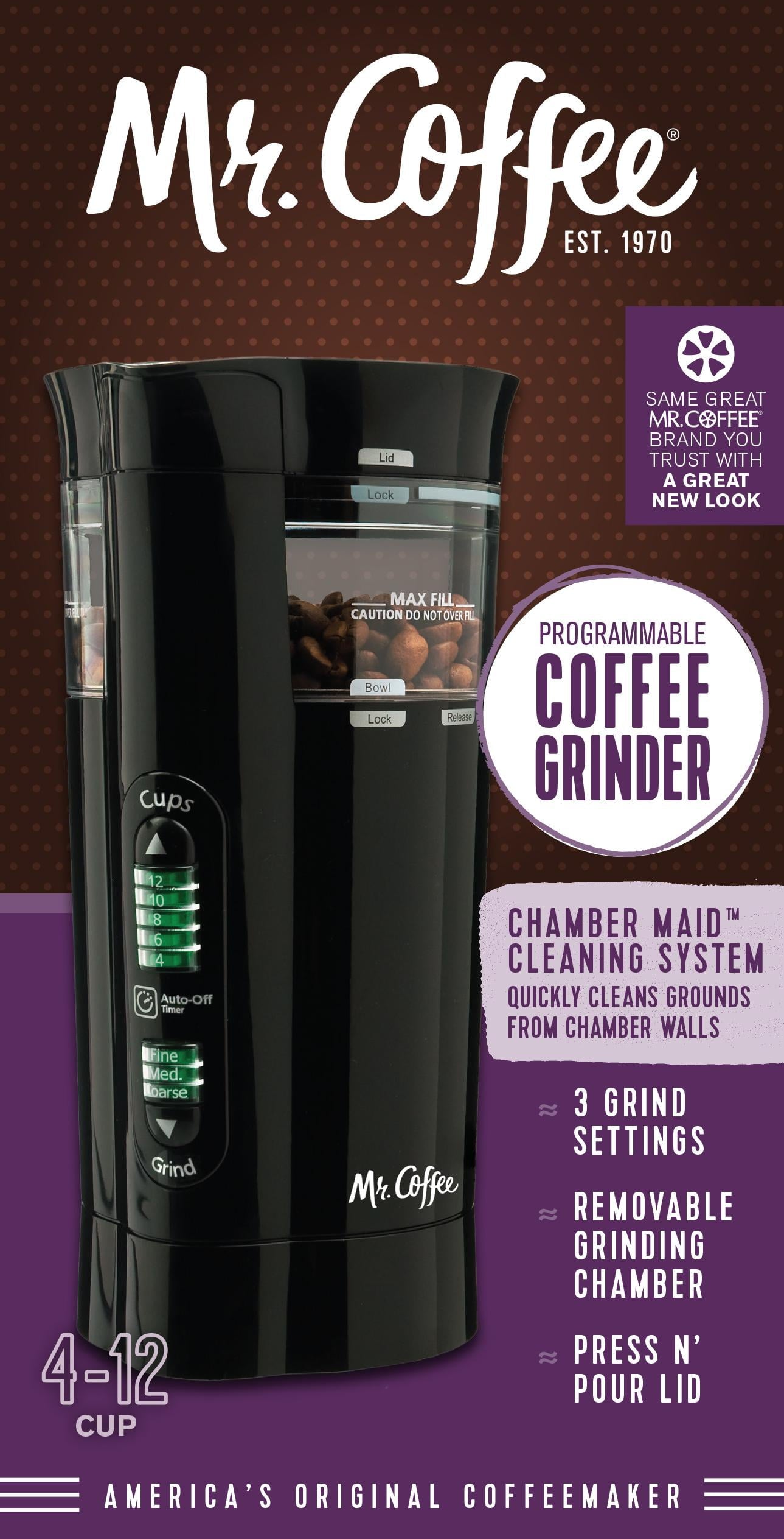 Mr. Coffee New 12 Cup Plastic Coffee Grinder in Black