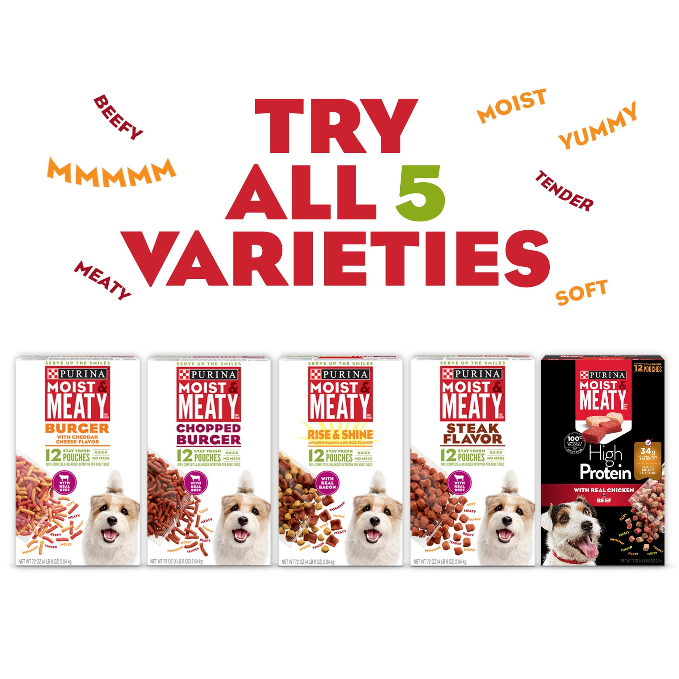 Purina Moist & Meaty Dry Dog Food - High Protein Steak Flavor with Real Beef, 6 oz Pouches (36 Pack)