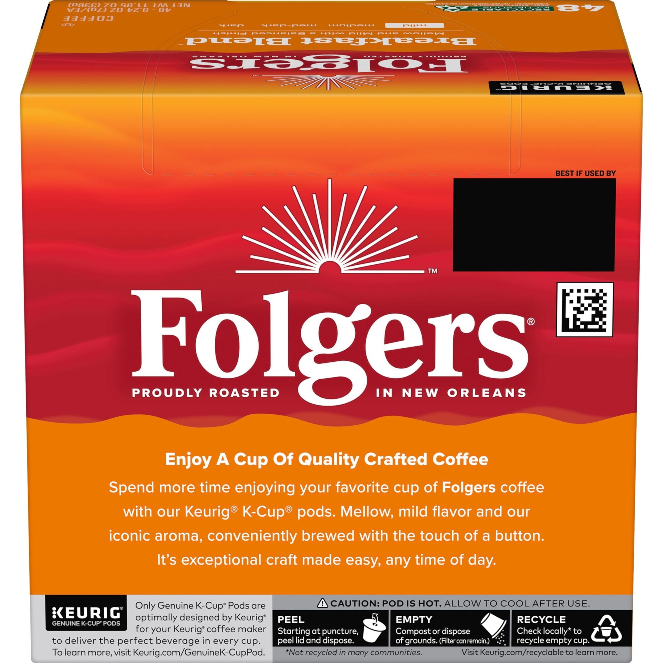 Folgers Breakfast Blend - Mild Roast Coffee, Keurig K Cup Pods, 48 Count Box