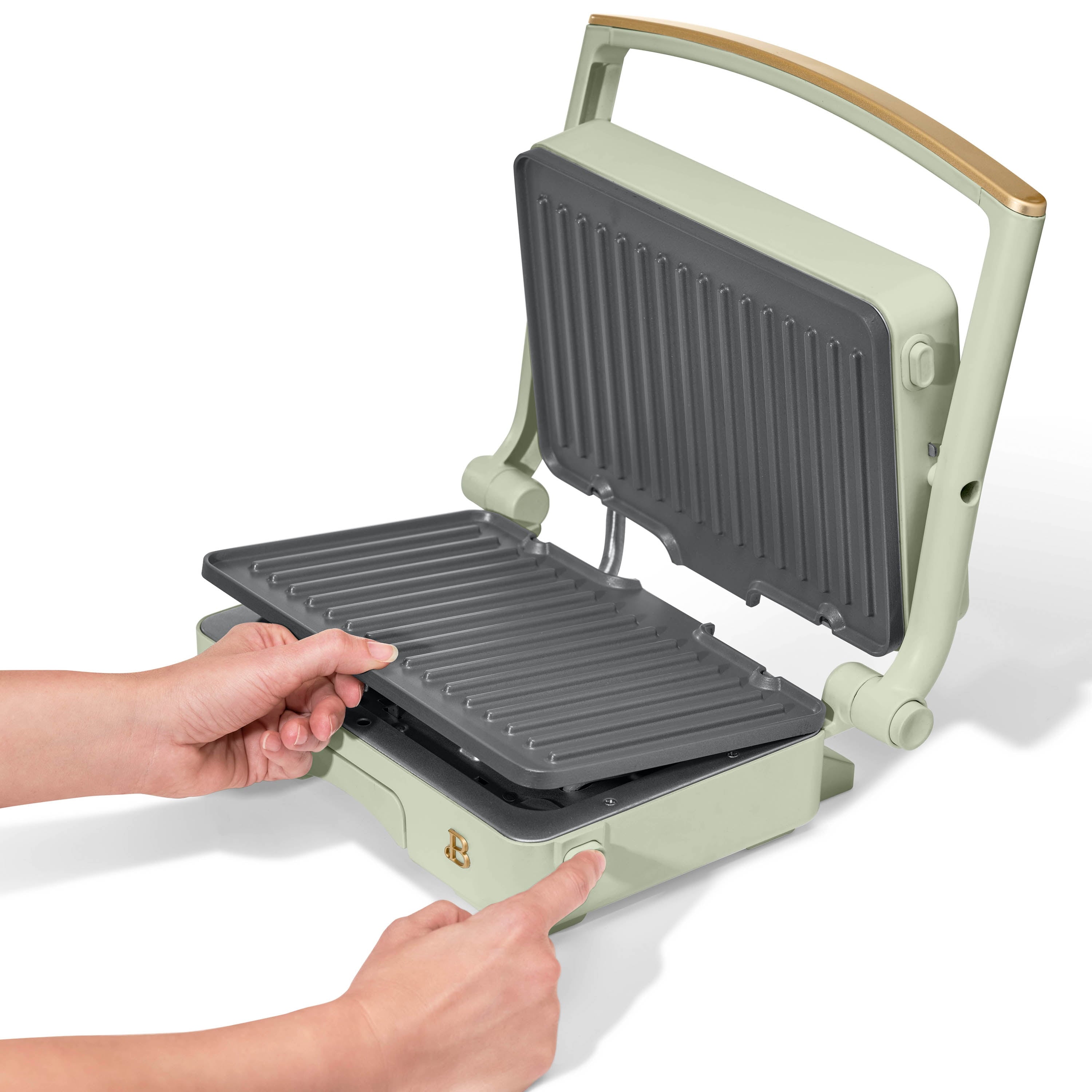 Beautiful 2-in-1 Panini Press & Grill with Detachable Plates - Sage Green by Drew Barrymore