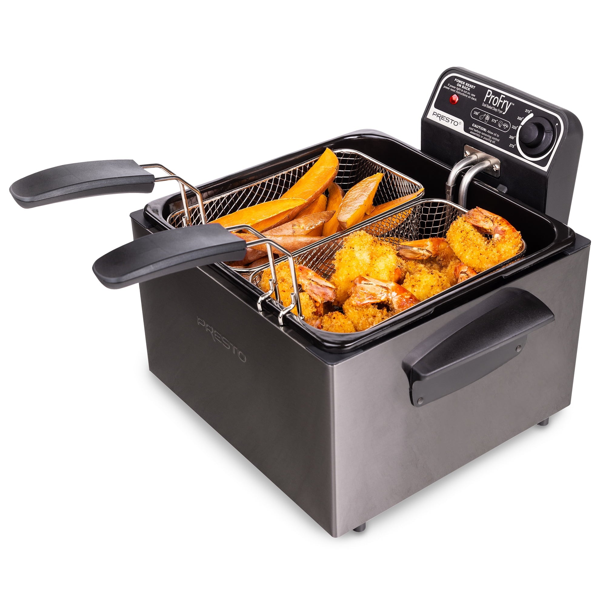 Presto 5 Qt Dual Basket Pro Fry Immersion Element Black Deep Fryer 05489