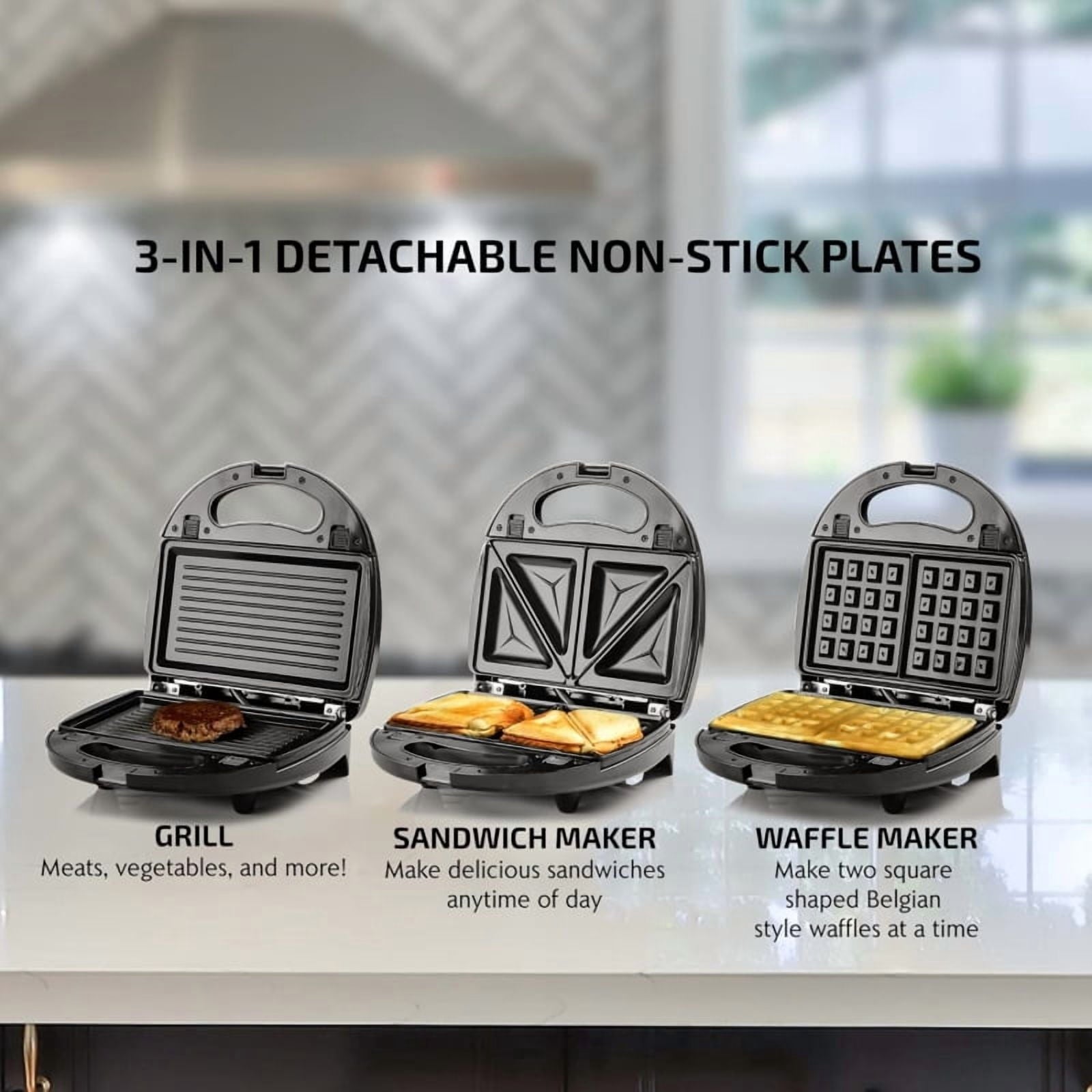 Electric Panini Press Sandwich Maker Indoor Grill - 3-in-1 - Stainless Steel