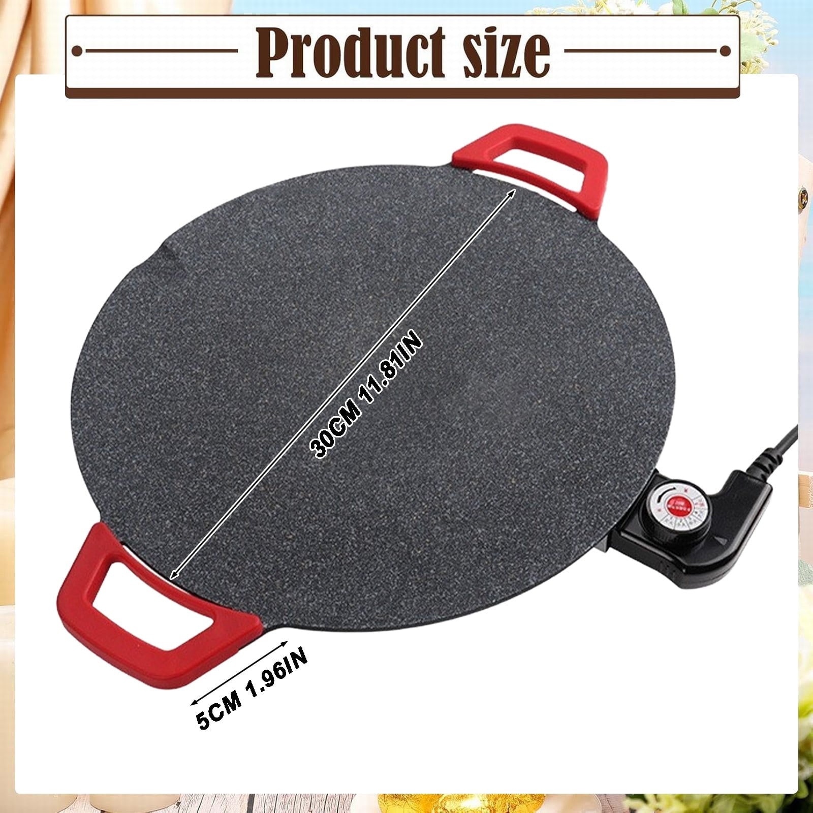 110V Round Nonstick Electric Indoor Grill - Portable Multi-Function Countertop BBQ Griddle, Adjustable Temp Control Non-Stick Cooking Plate for Steak, Pancake, Meat & Vegetable Home Use